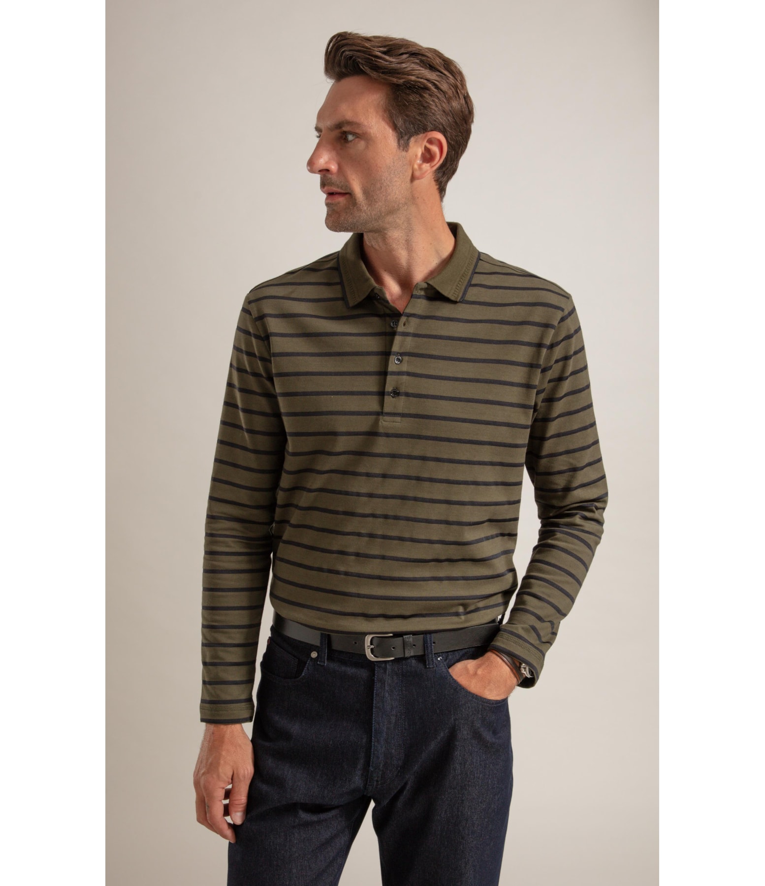 Polo Rugby Listrado Ml Verde Militar