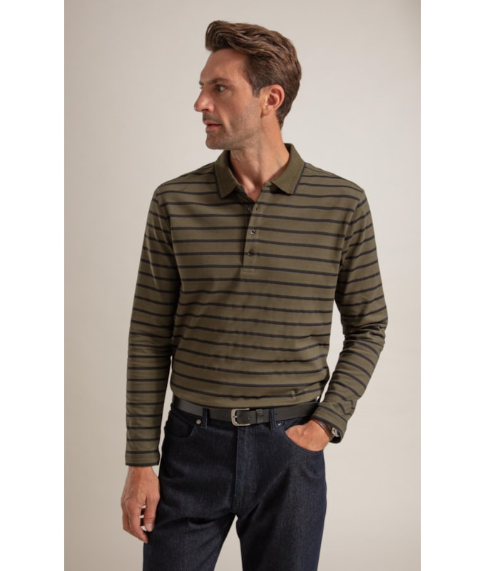 Polo Rugby Listrado Ml Verde Militar