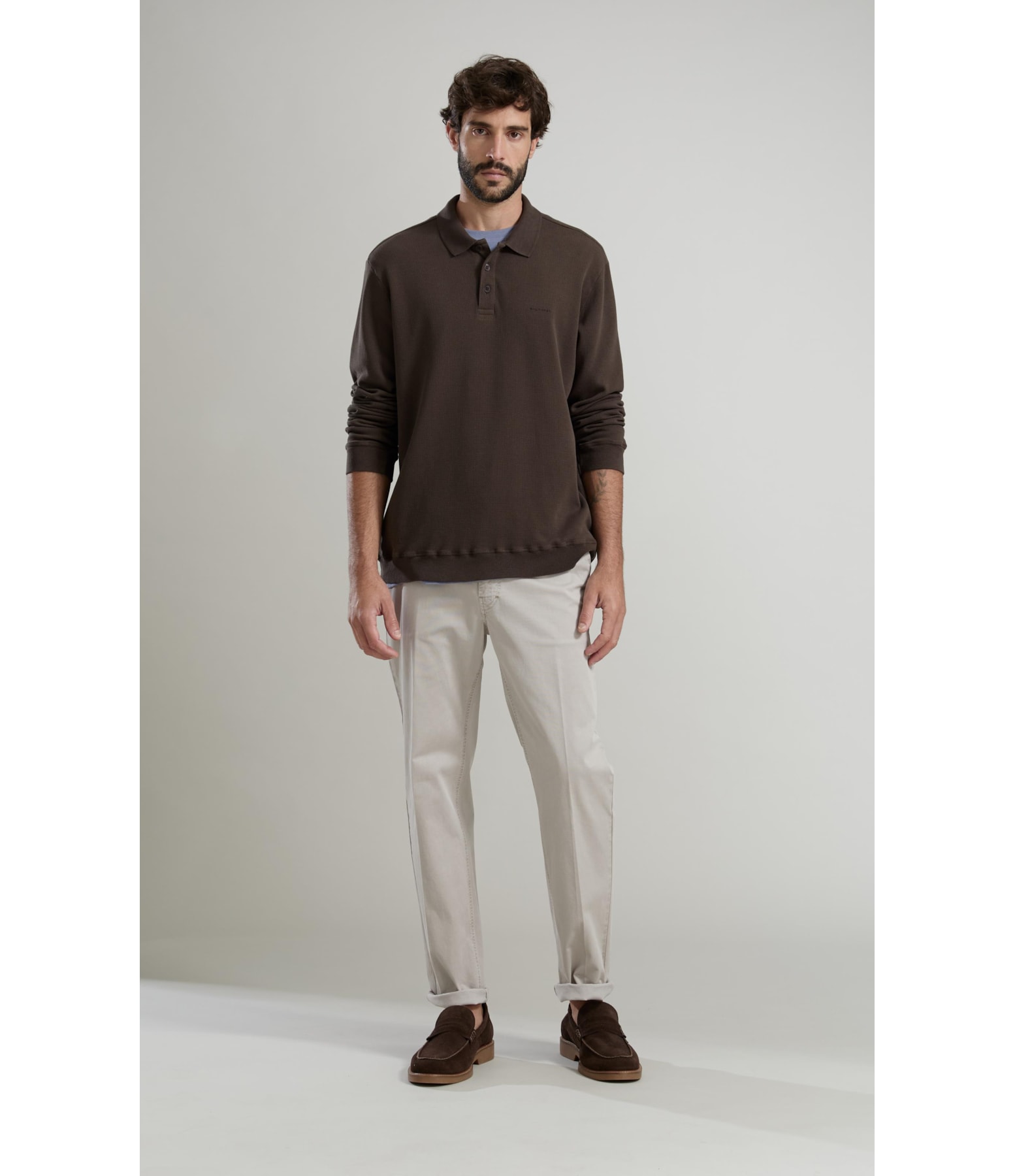 Polo Rugby Quadrile Ml Basic Fit Tabaco