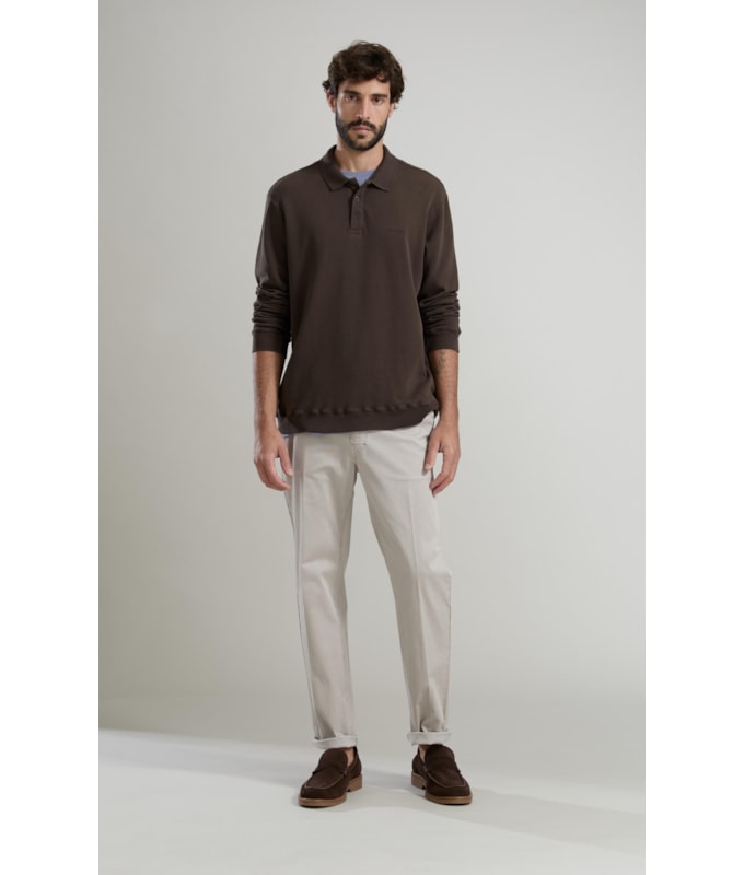 Polo Rugby Quadrile Ml Basic Fit Tabaco