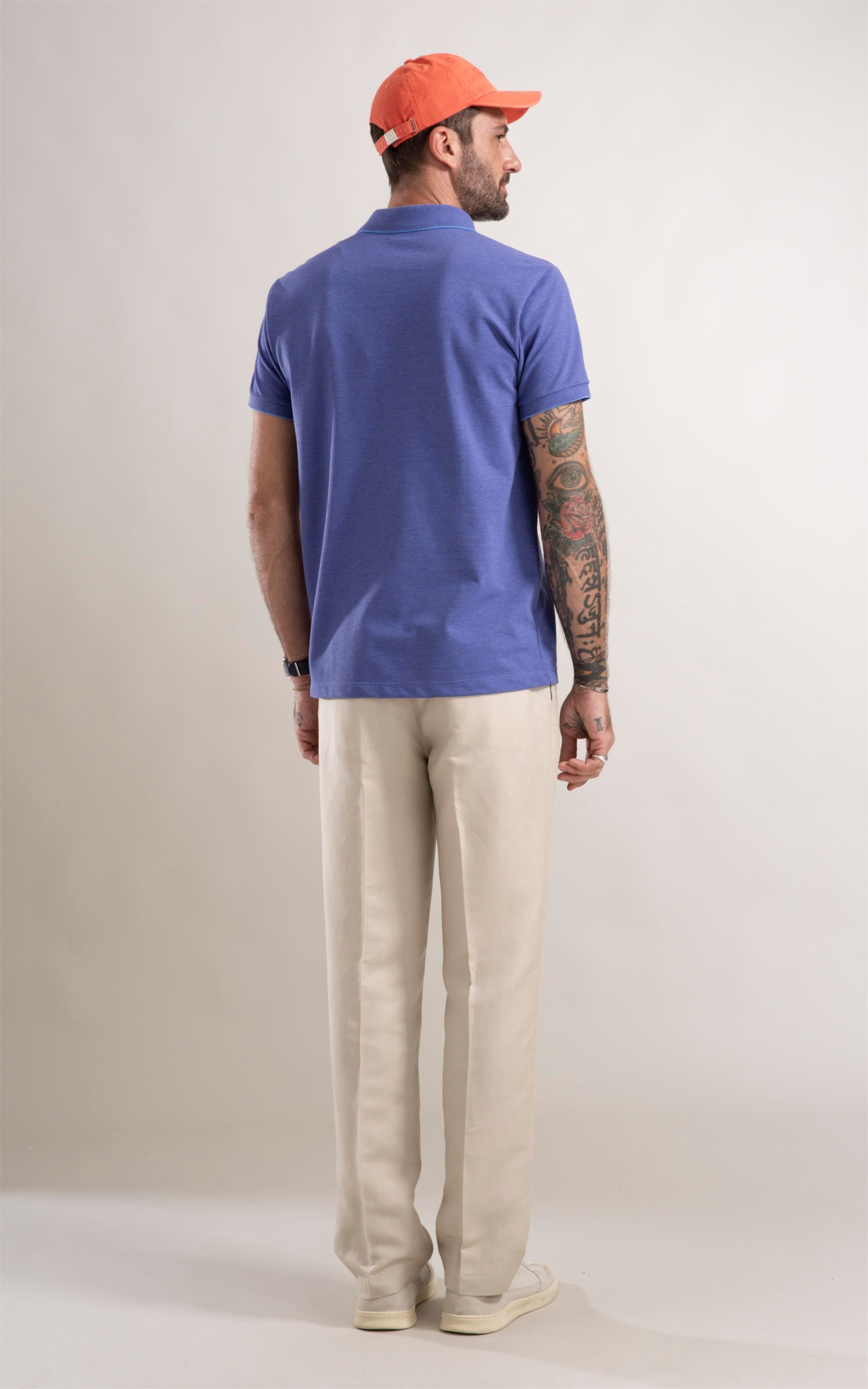 Polo Stripe Peitilho Azul Jeans Mescla