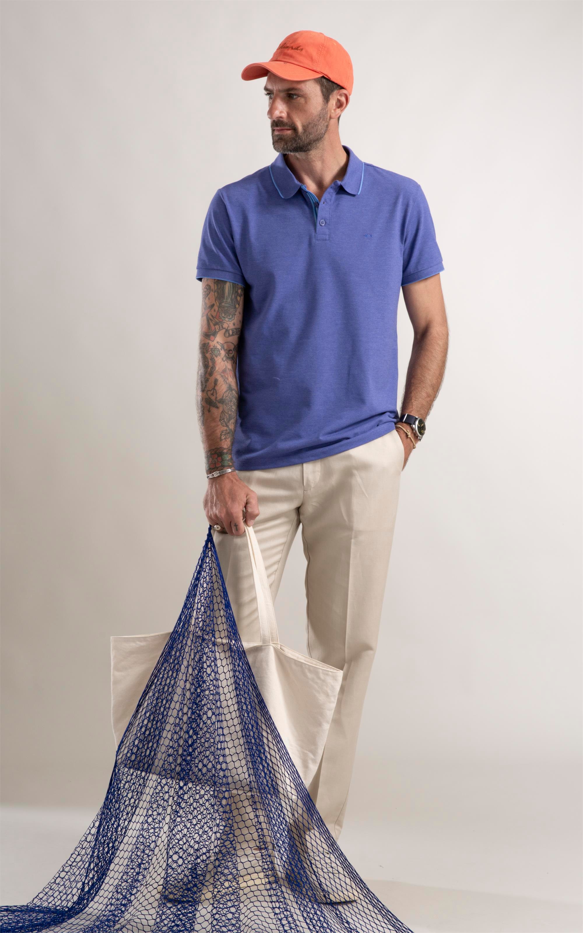 Polo Stripe Peitilho Azul Jeans Mescla