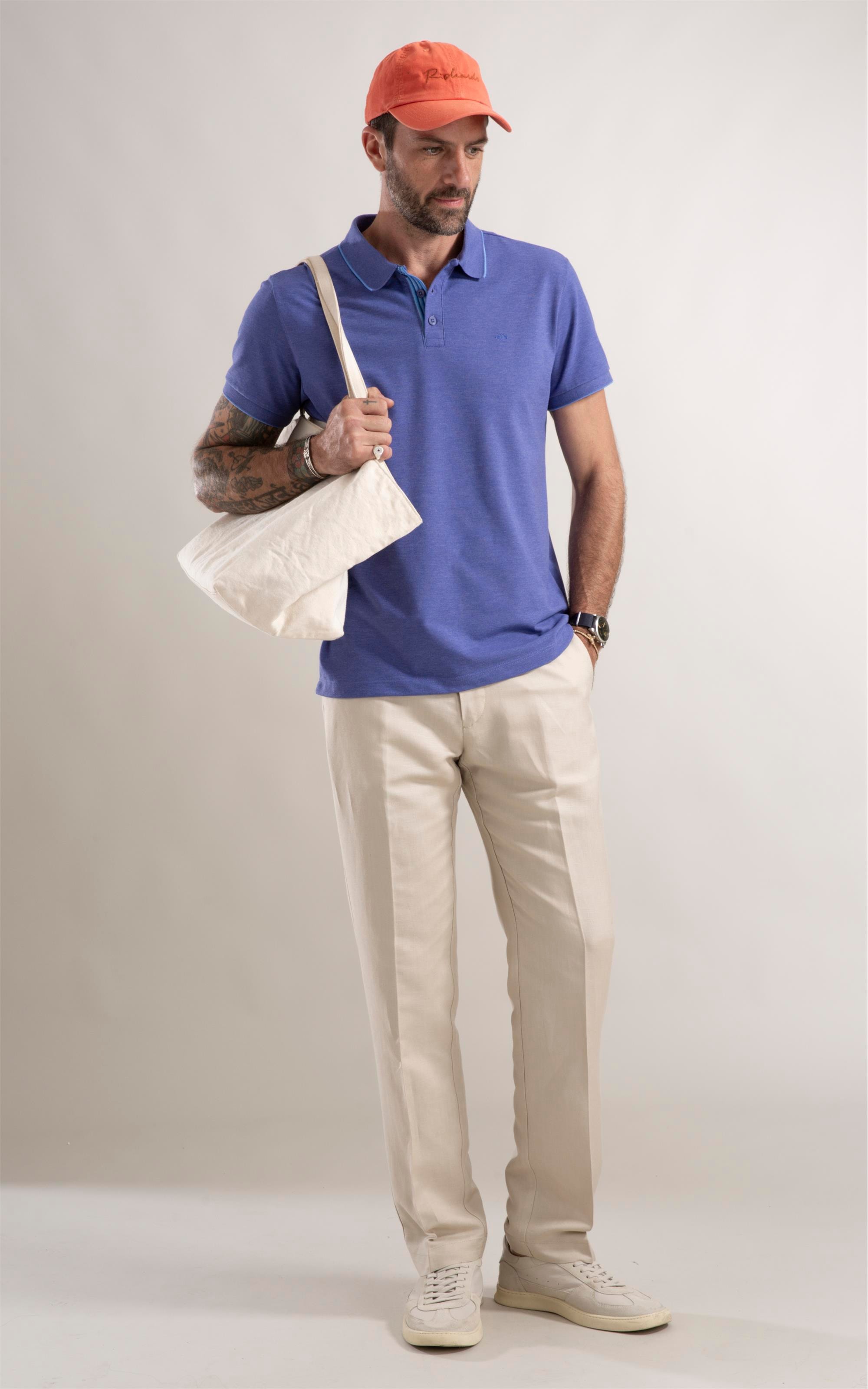 Polo Stripe Peitilho Azul Jeans Mescla