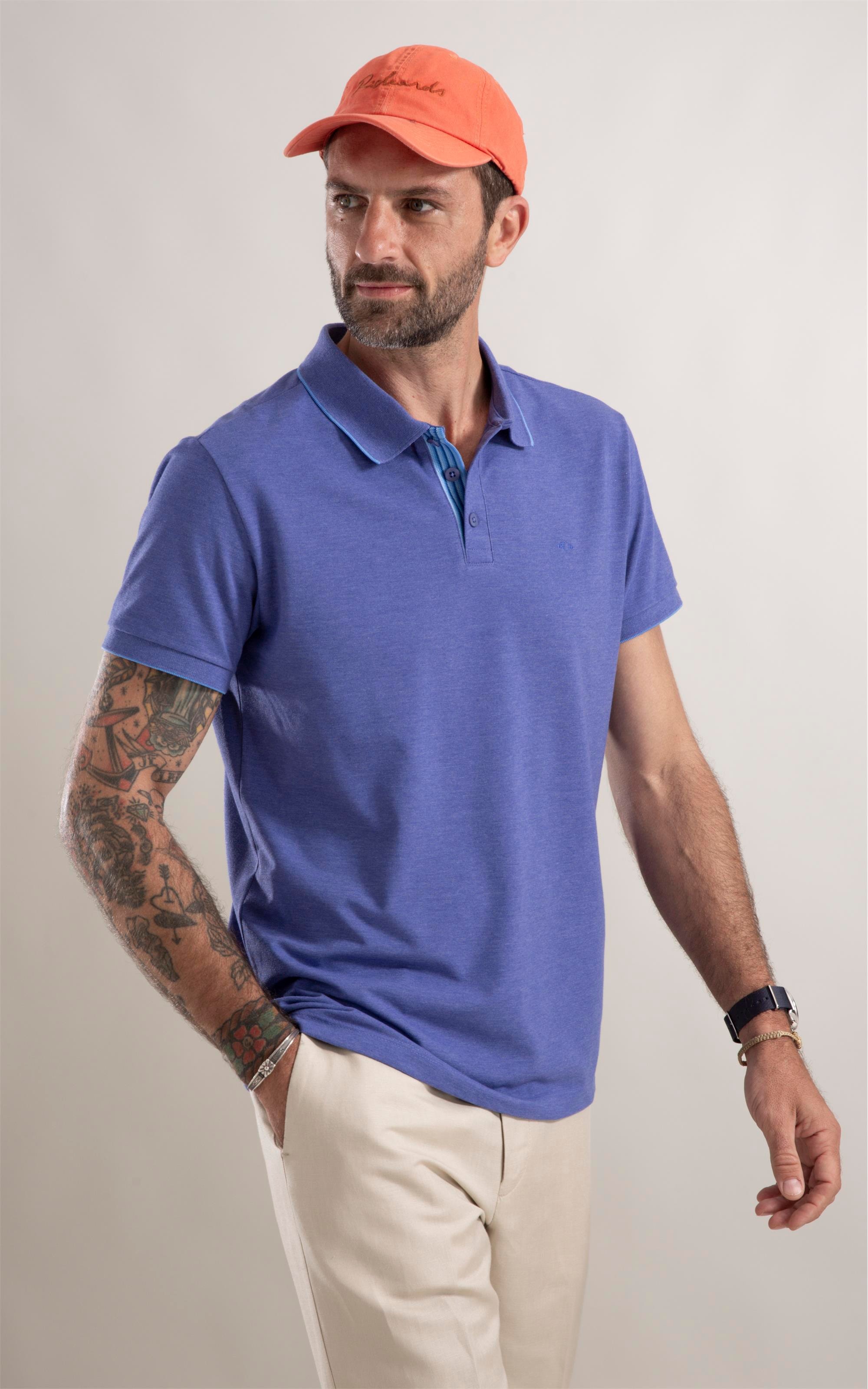 Polo Stripe Peitilho Azul Jeans Mescla