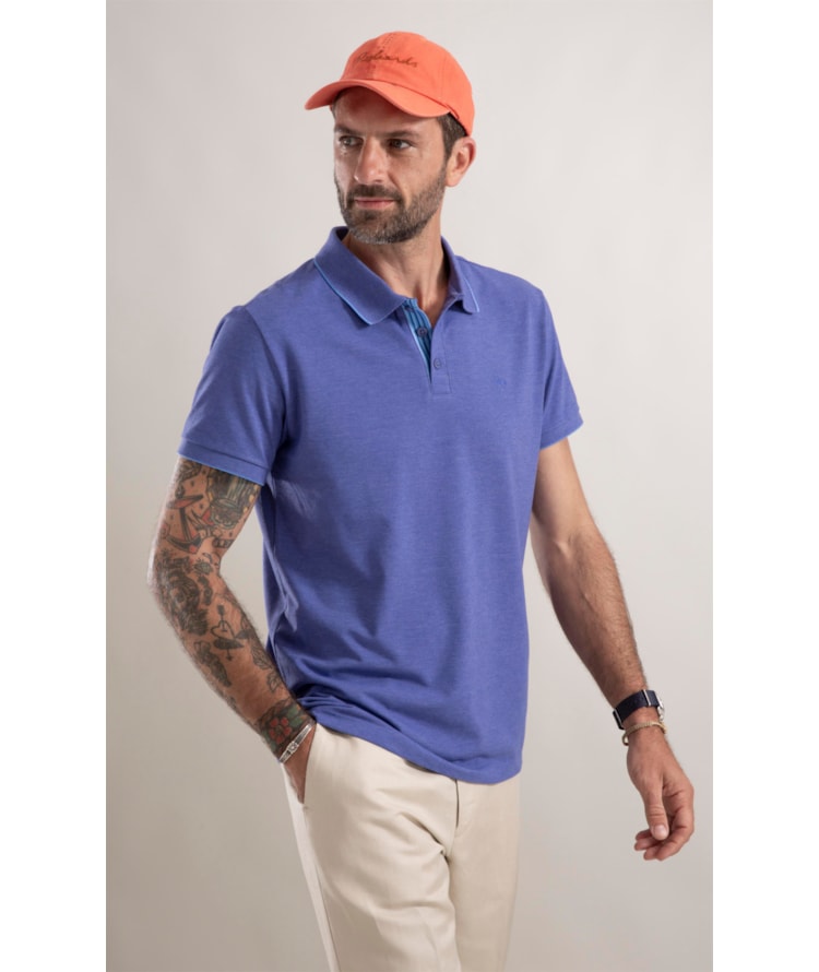 Polo Stripe Peitilho Azul Jeans Mescla