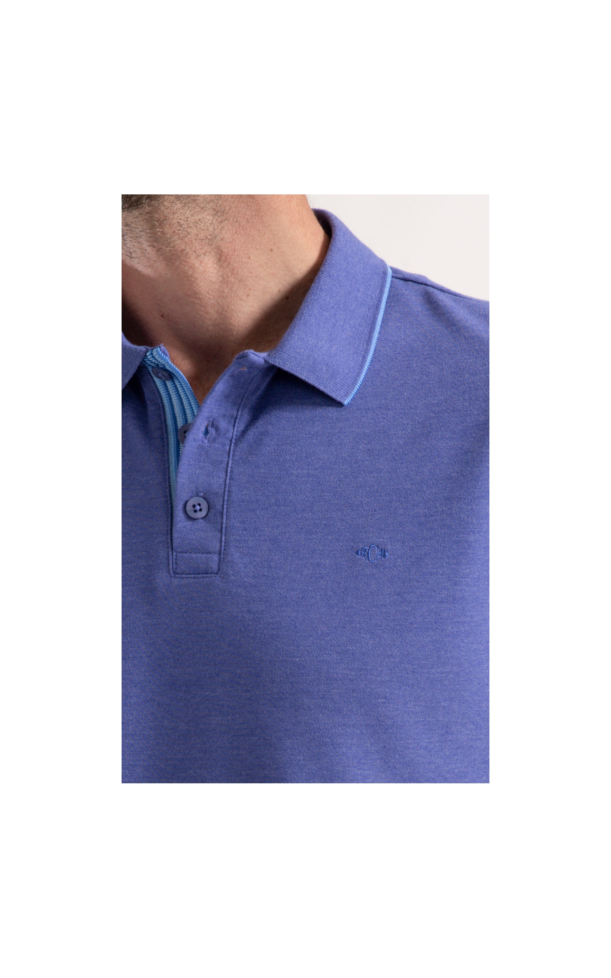 Polo Stripe Peitilho Azul Jeans Mescla