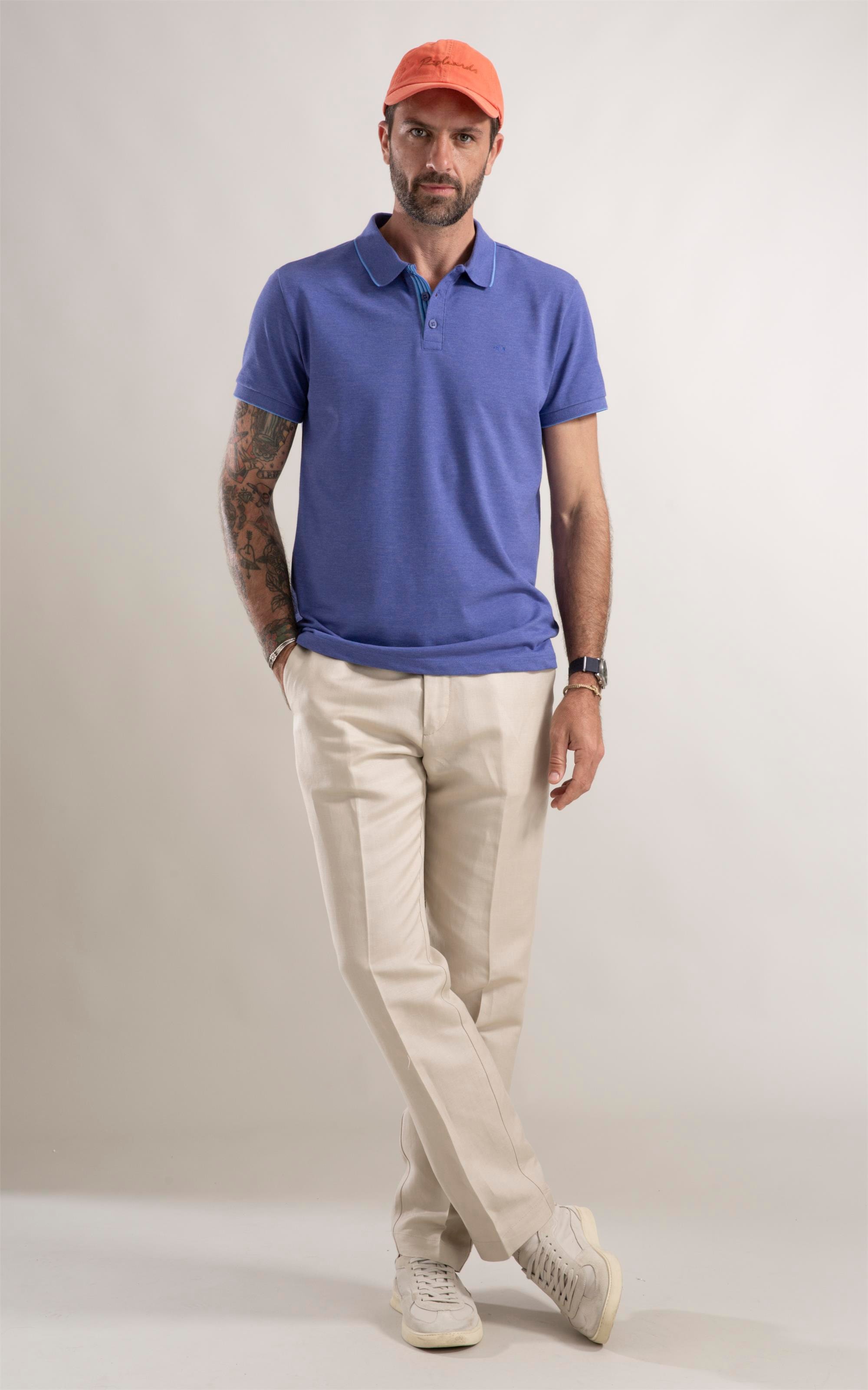 Polo Stripe Peitilho Azul Jeans Mescla