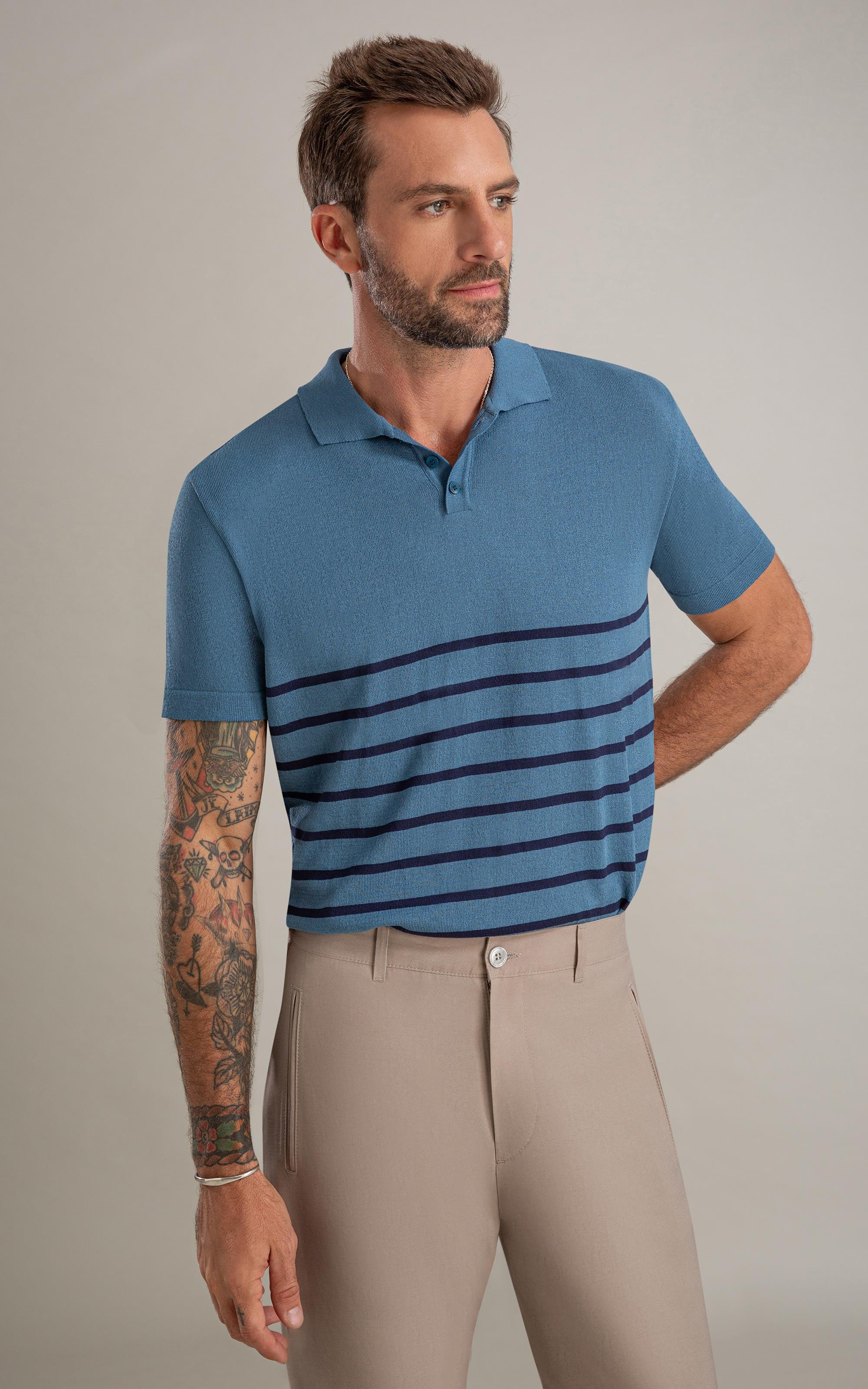 Polo Tricot Vitor Azul Jeans