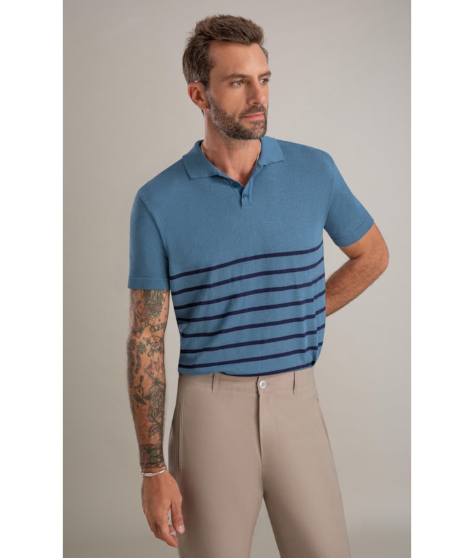 Polo Tricot Vitor Azul Jeans