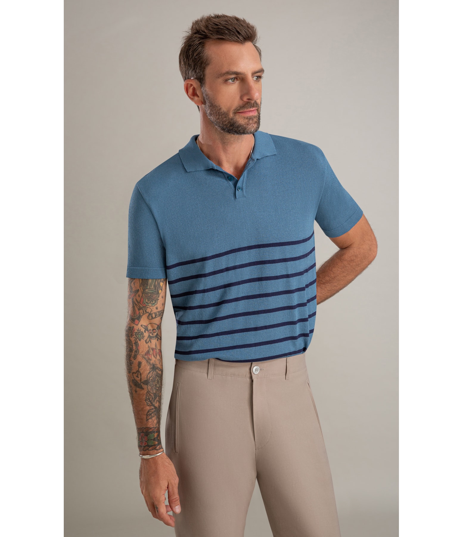 Polo Tricot Vitor Azul Jeans