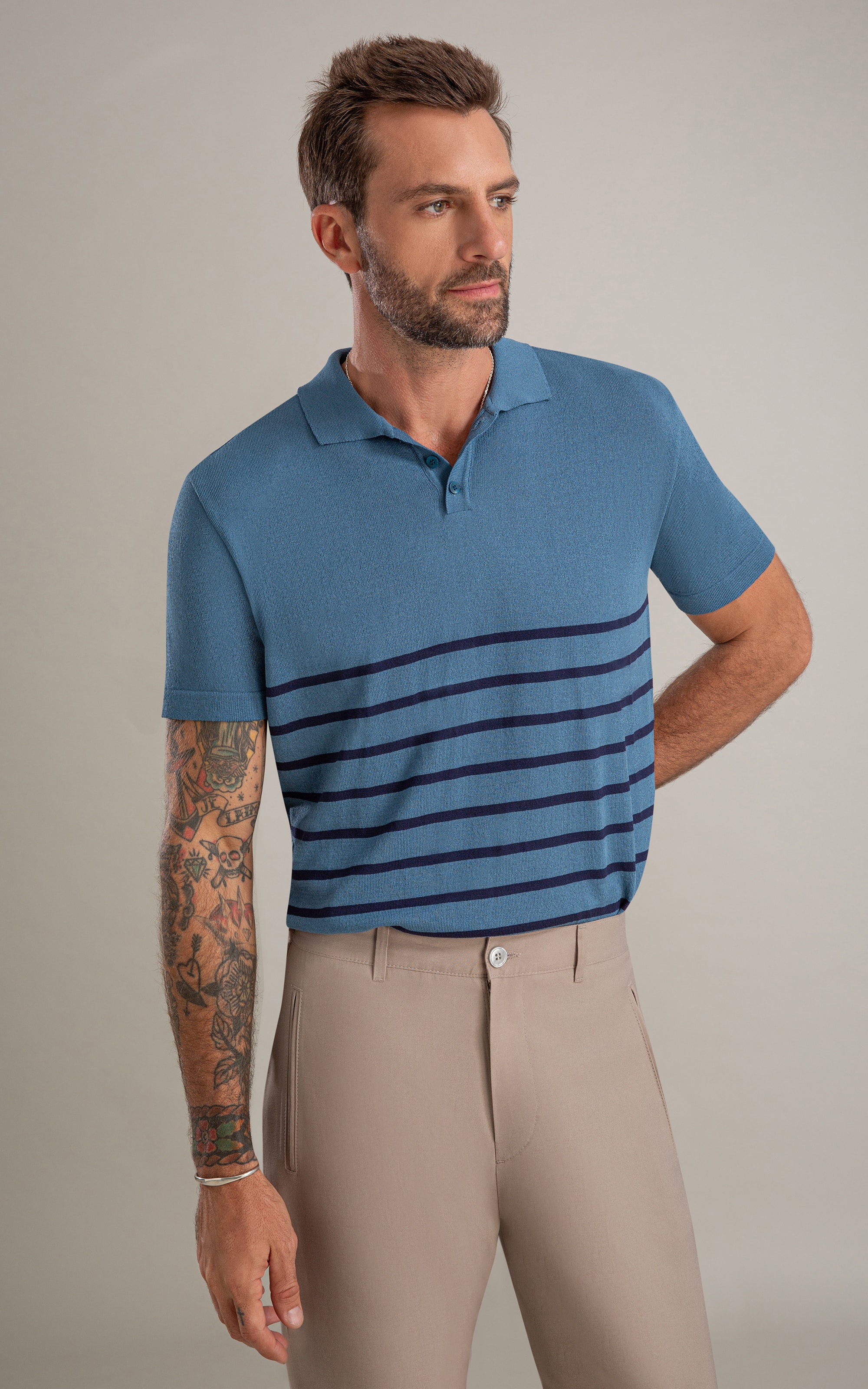 Polo Tricot Vitor Azul Jeans