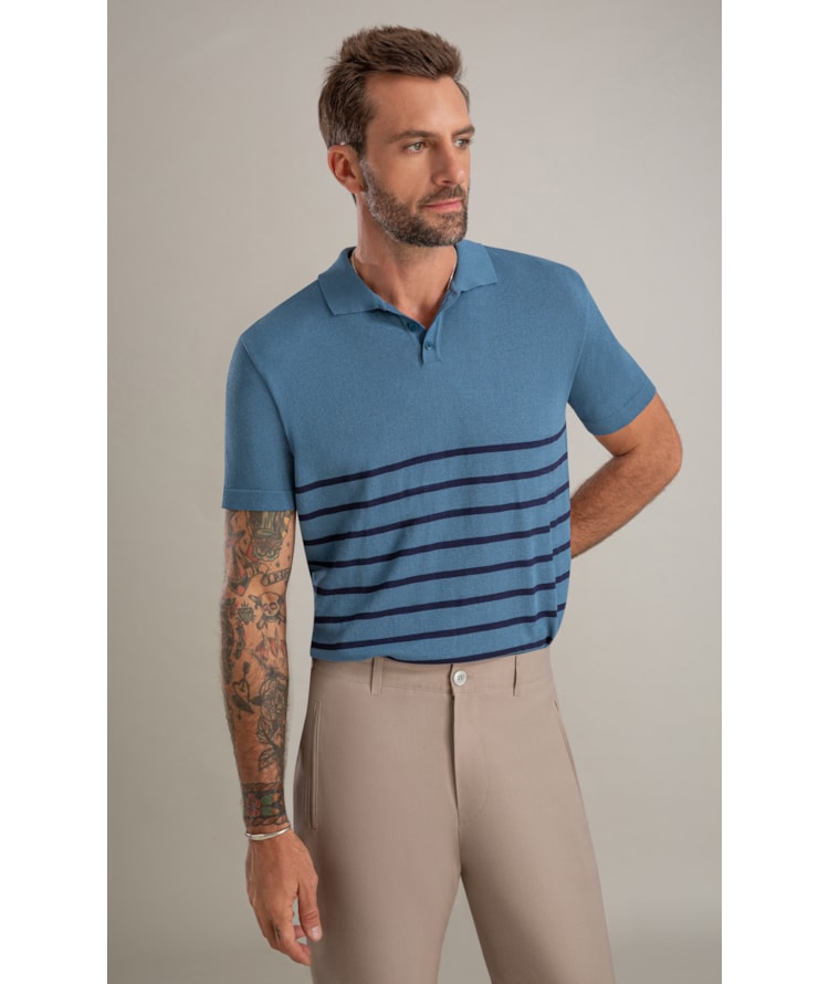 Polo Tricot Vitor Azul Jeans