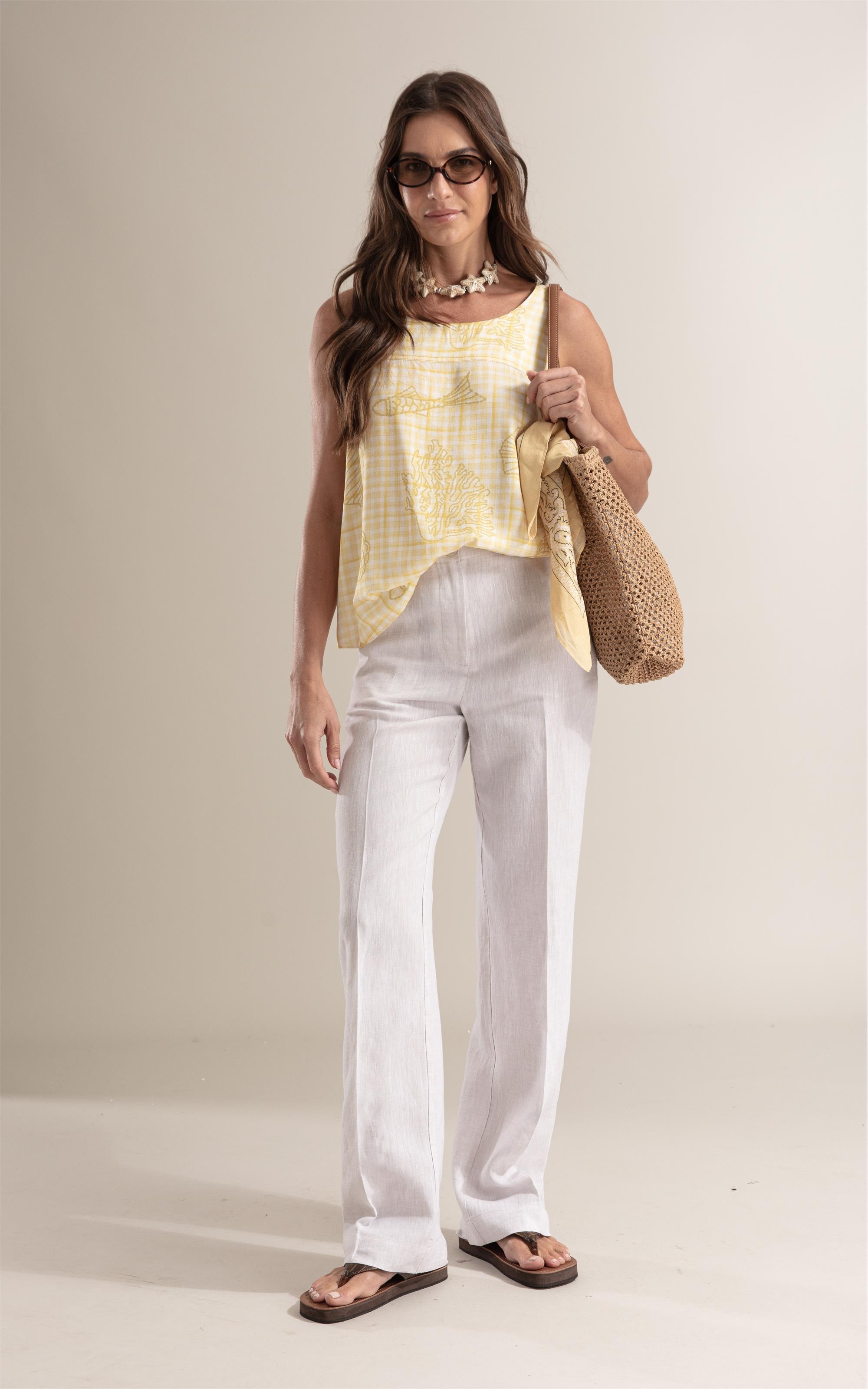 Regata Elle Vichy Linho Amarelo
