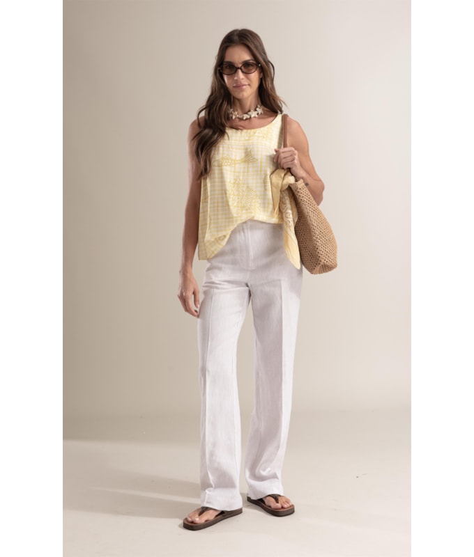 Regata Elle Vichy Linho Amarelo