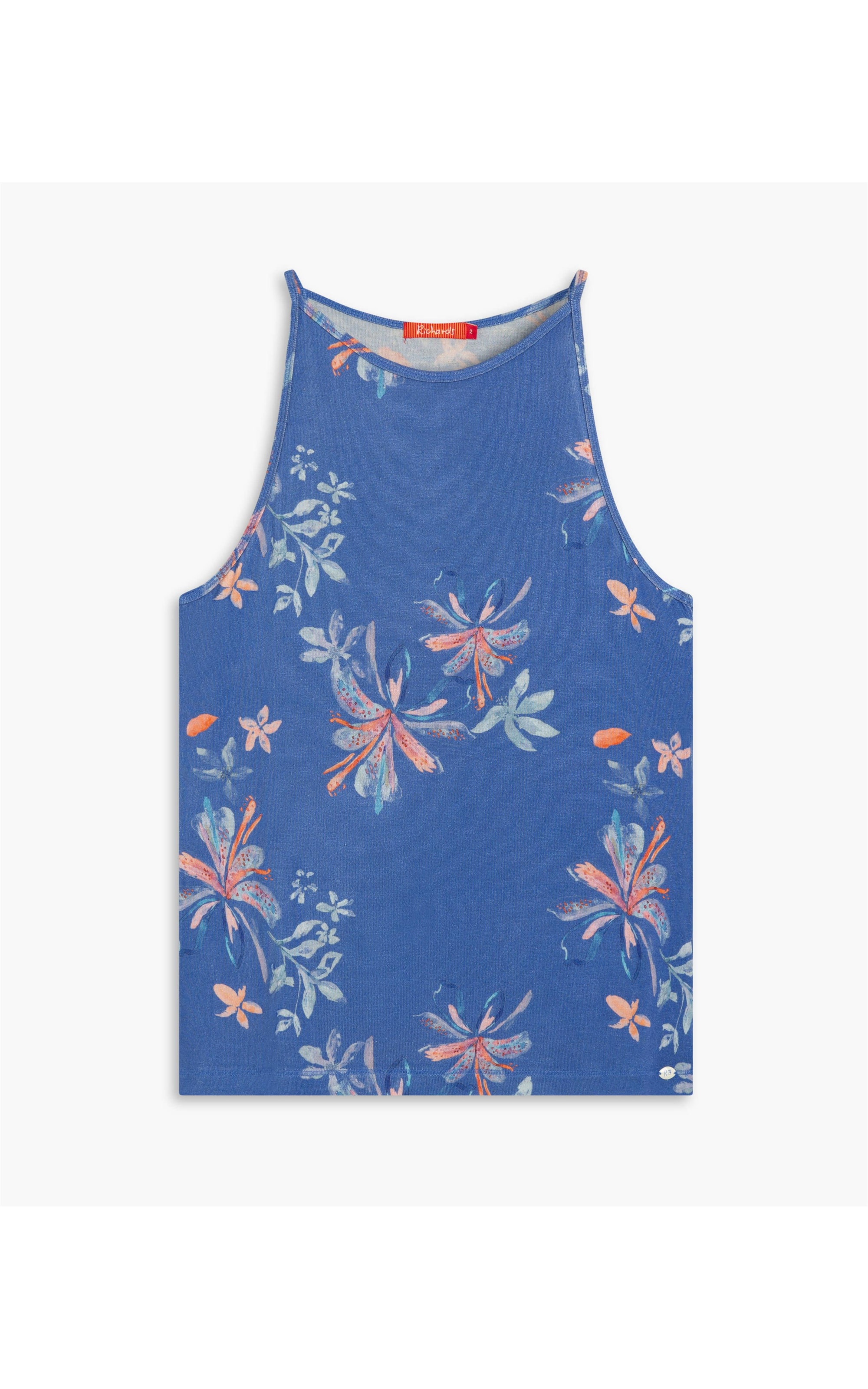 Regata Linho  Lika Estampa Soft Flower Azul Jeans
