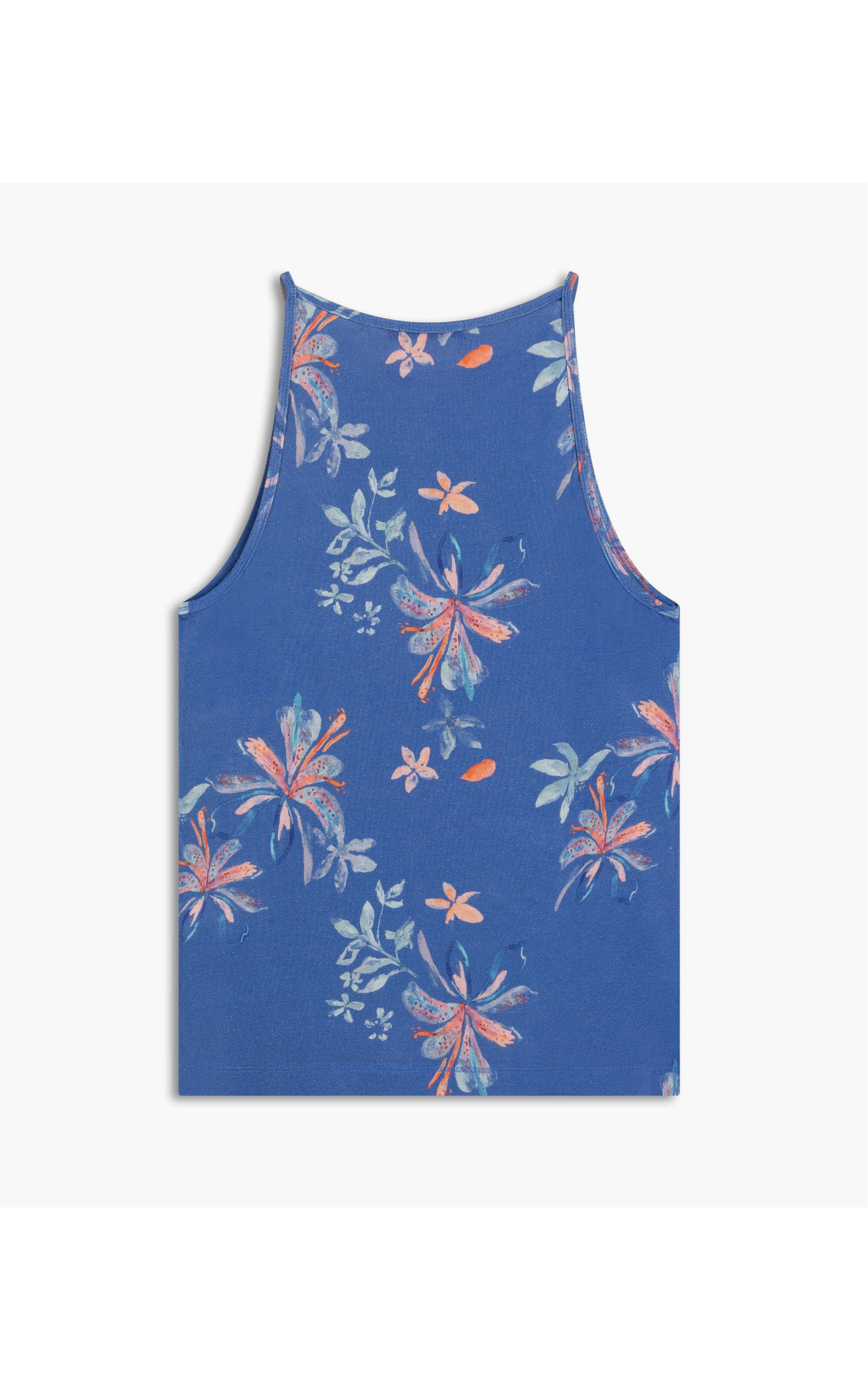 Regata Linho  Lika Estampa Soft Flower Azul Jeans