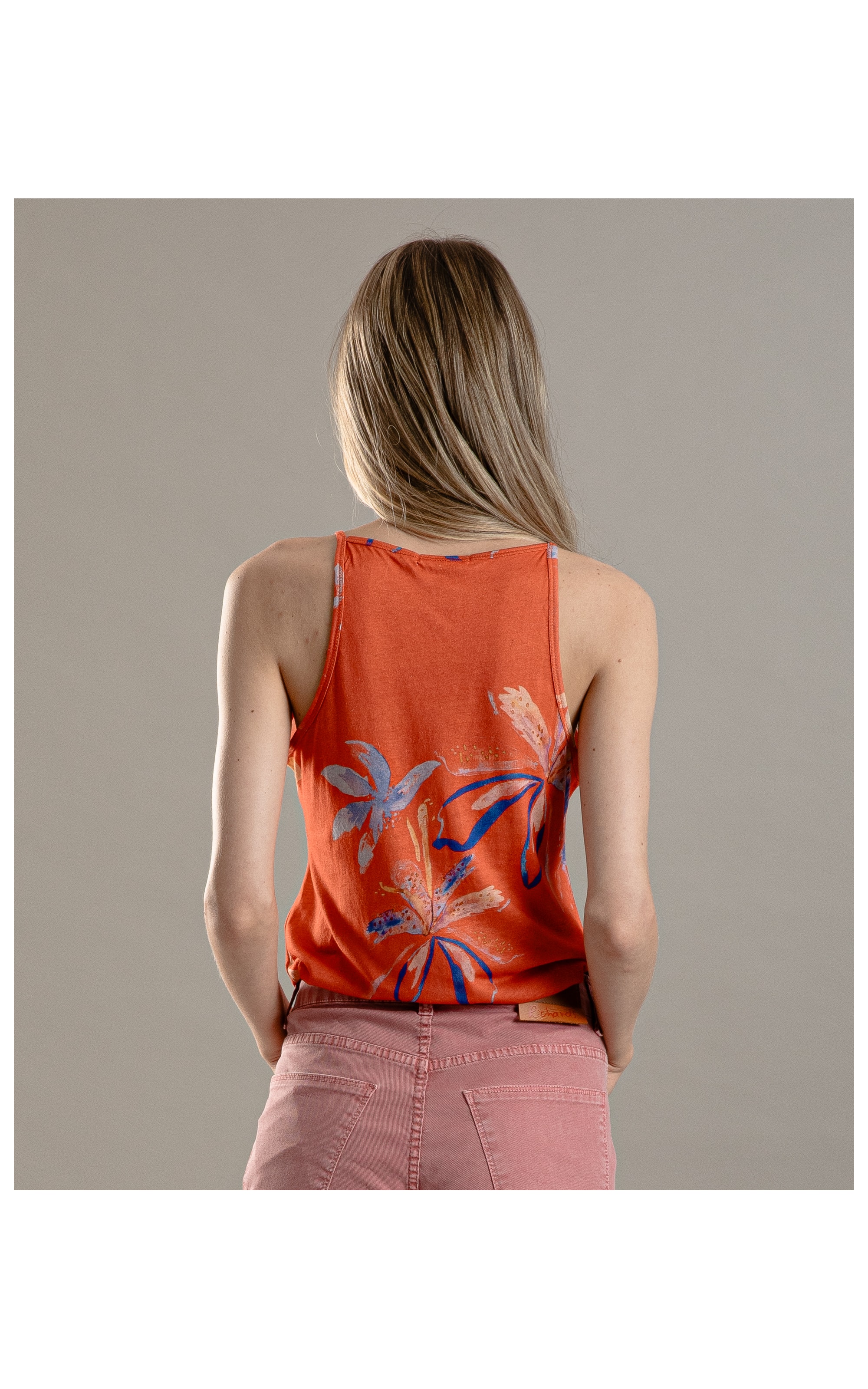 Regata Linho  Lika Estampa Soft Flower Vermelho