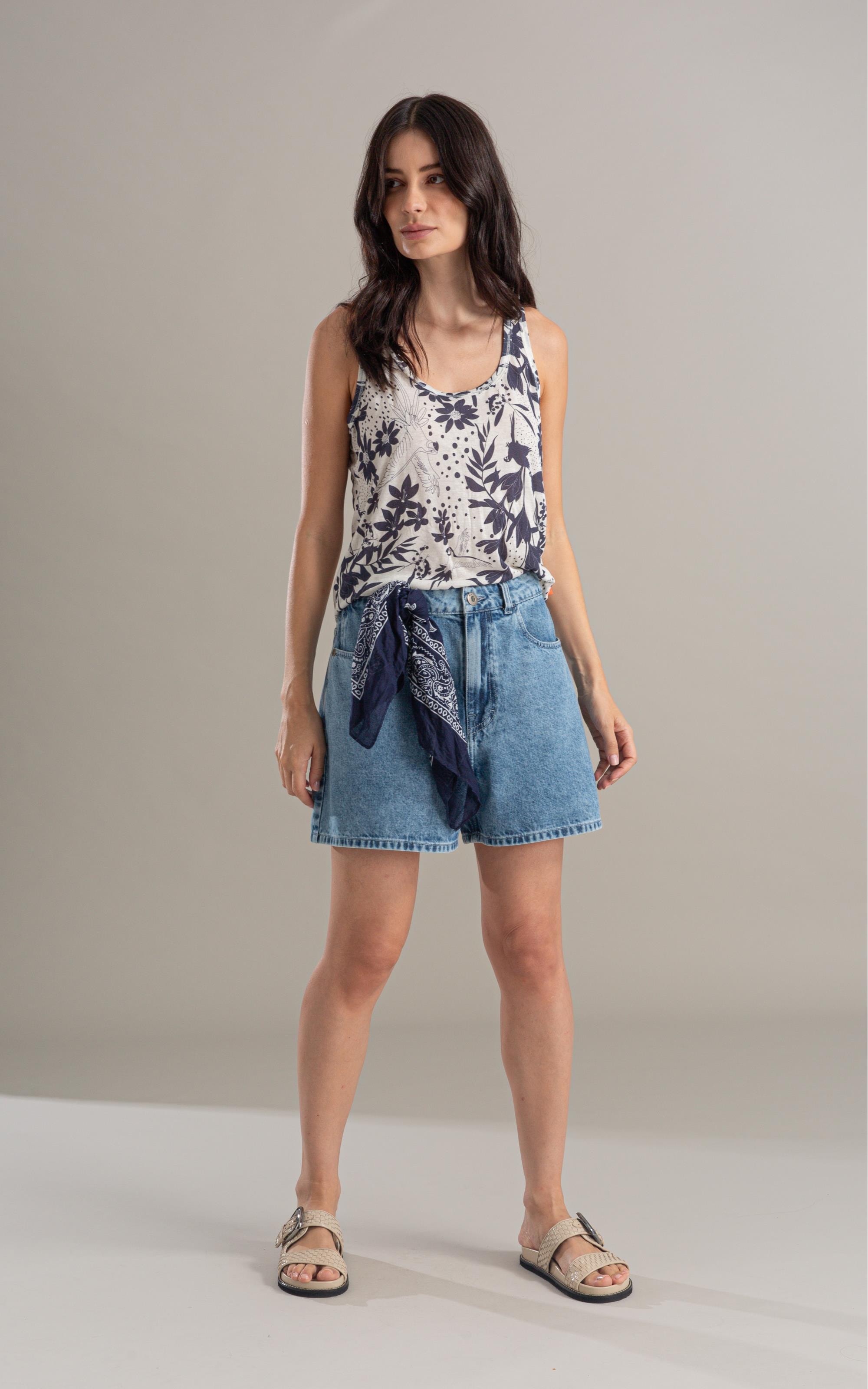 Regata Linho  Liria Estampa Arara Marinho