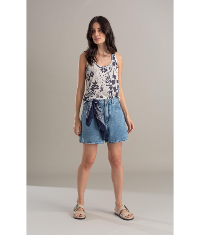 Regata Linho  Liria Estampa Arara Marinho