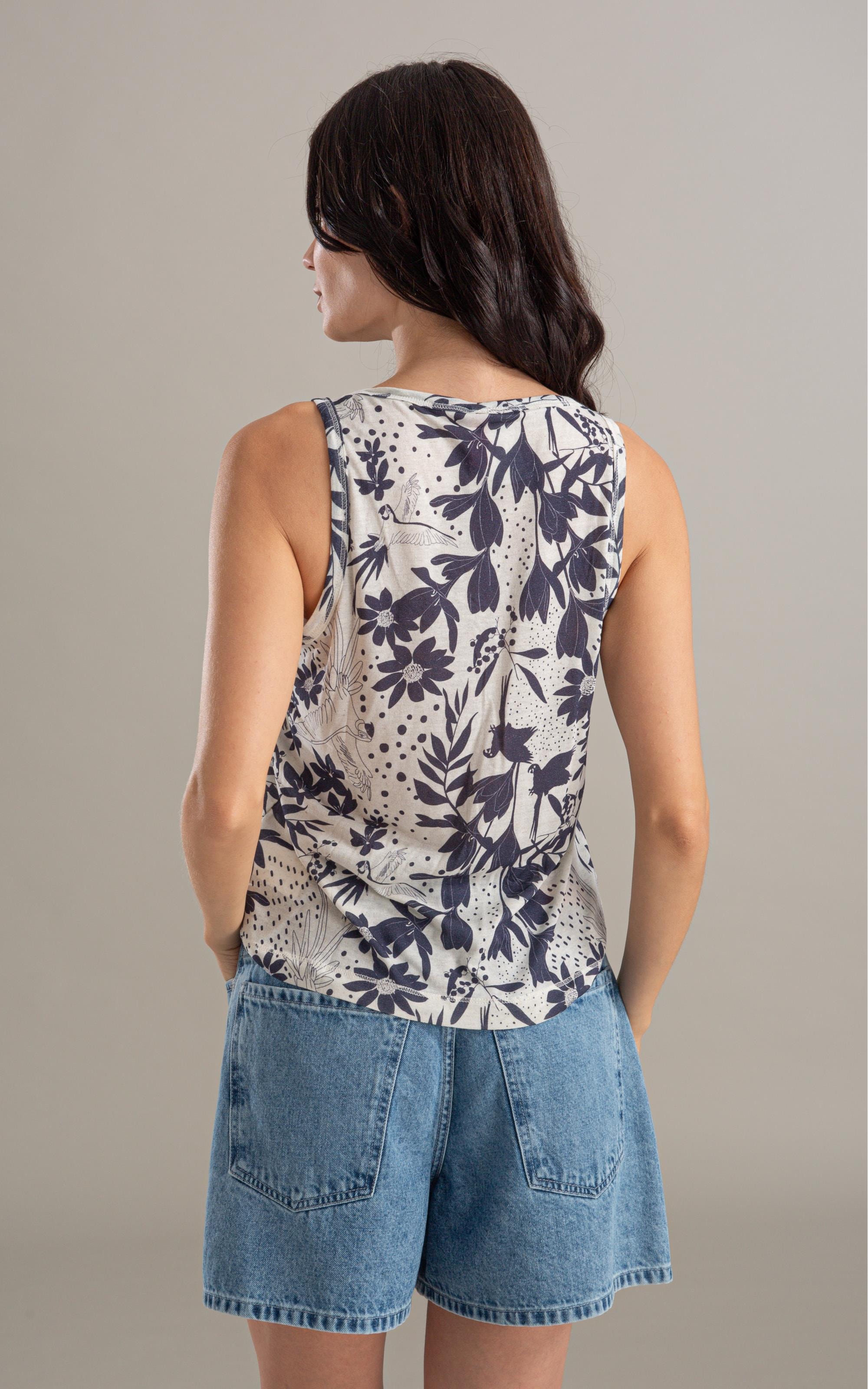 Regata Linho  Liria Estampa Arara Marinho