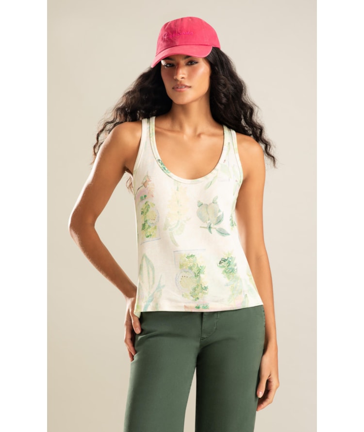 Regata Linho  Liria Estampa Tropical Natural