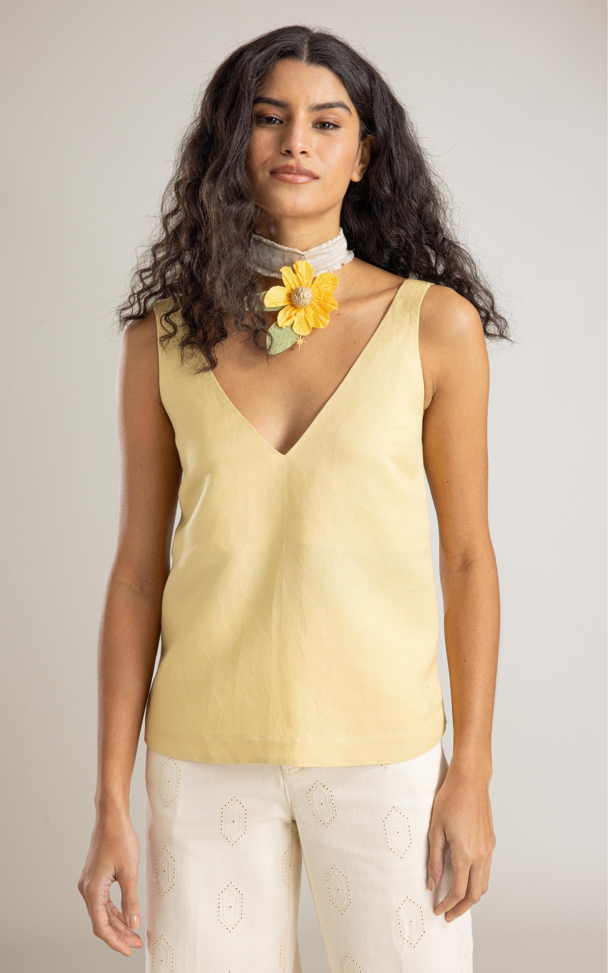 Regata Simas Linho Blend Amarelo Claro