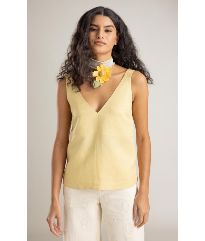 Regata Simas Linho Blend Amarelo Claro