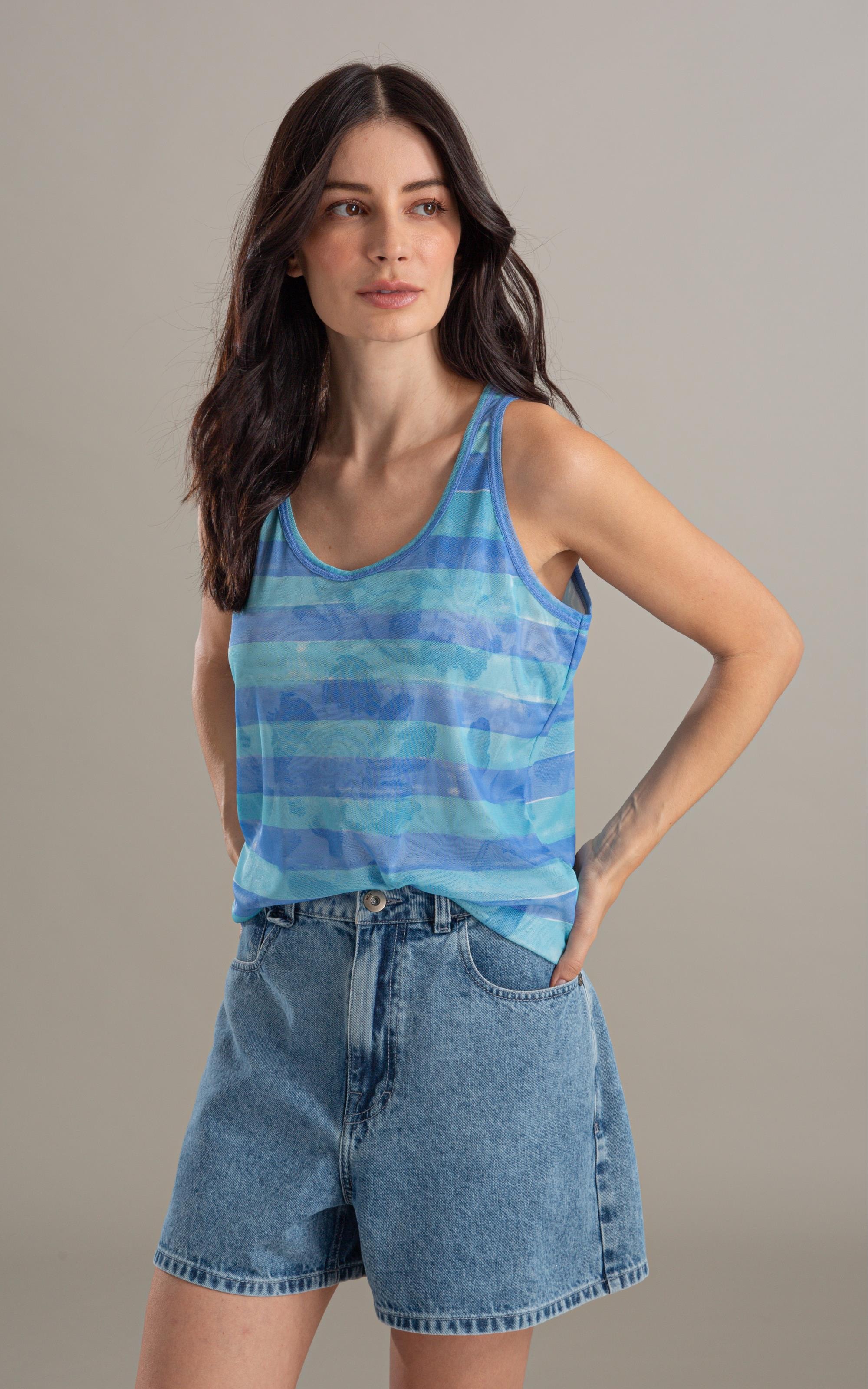 Regata Sofia Tule Estampa Listra Flor Turquesa