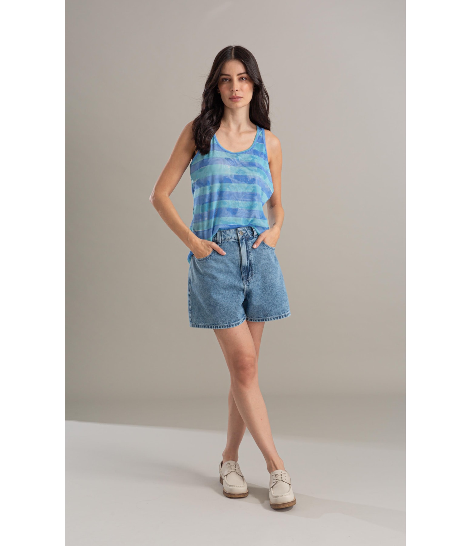 Regata Sofia Tule Estampa Listra Flor Turquesa