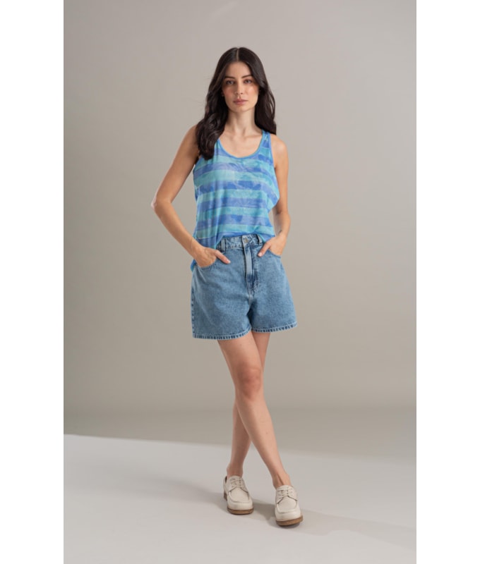 Regata Sofia Tule Estampa Listra Flor Turquesa