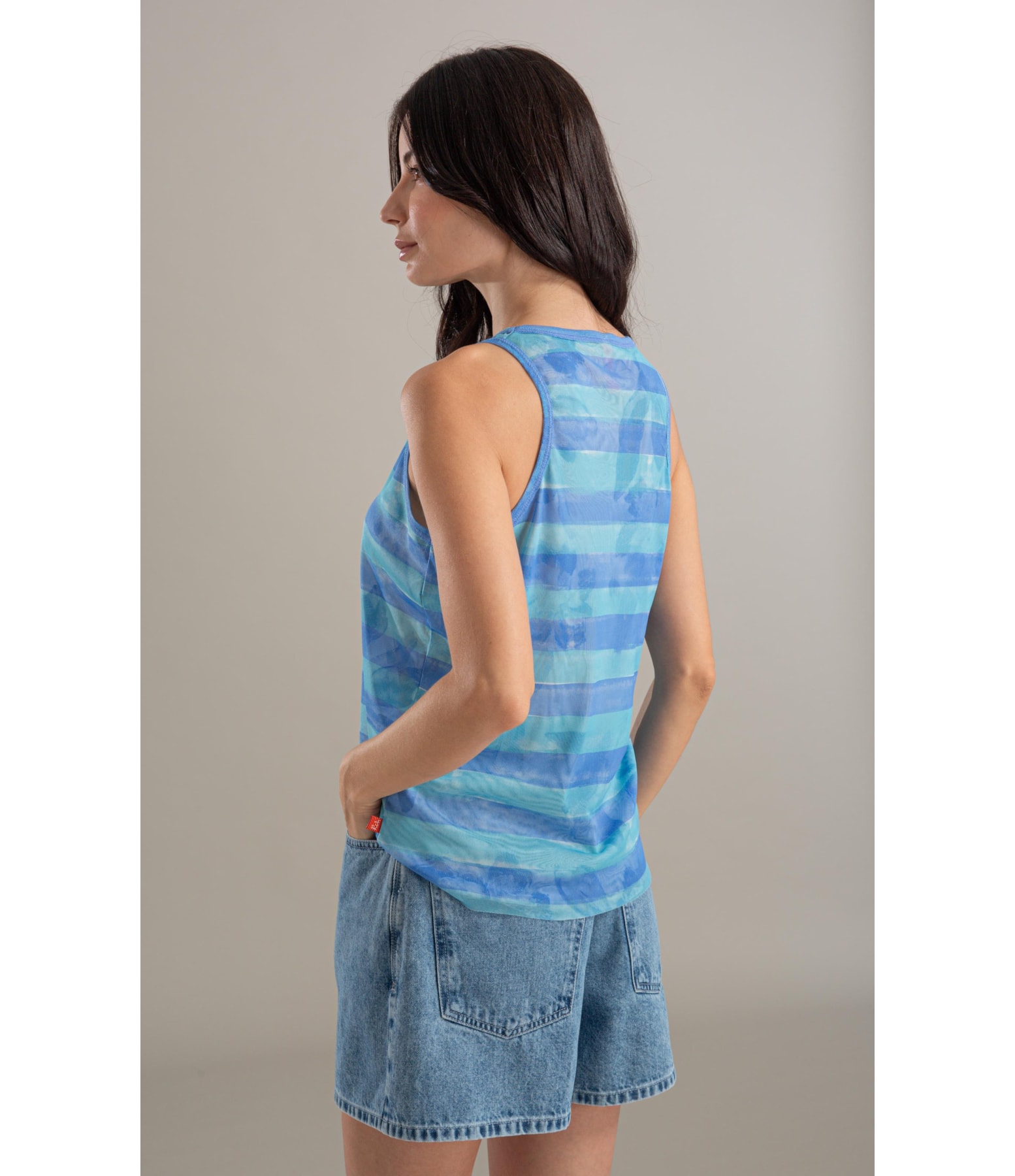 Regata Sofia Tule Estampa Listra Flor Turquesa