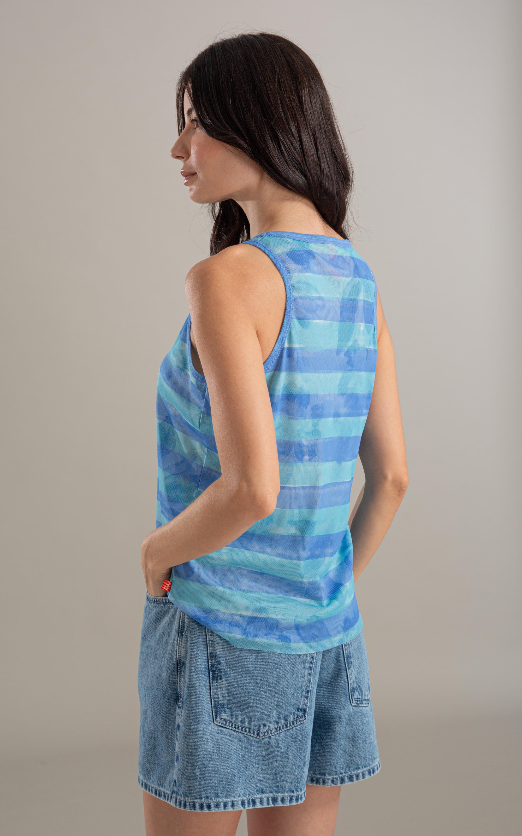 Regata Sofia Tule Estampa Listra Flor Turquesa