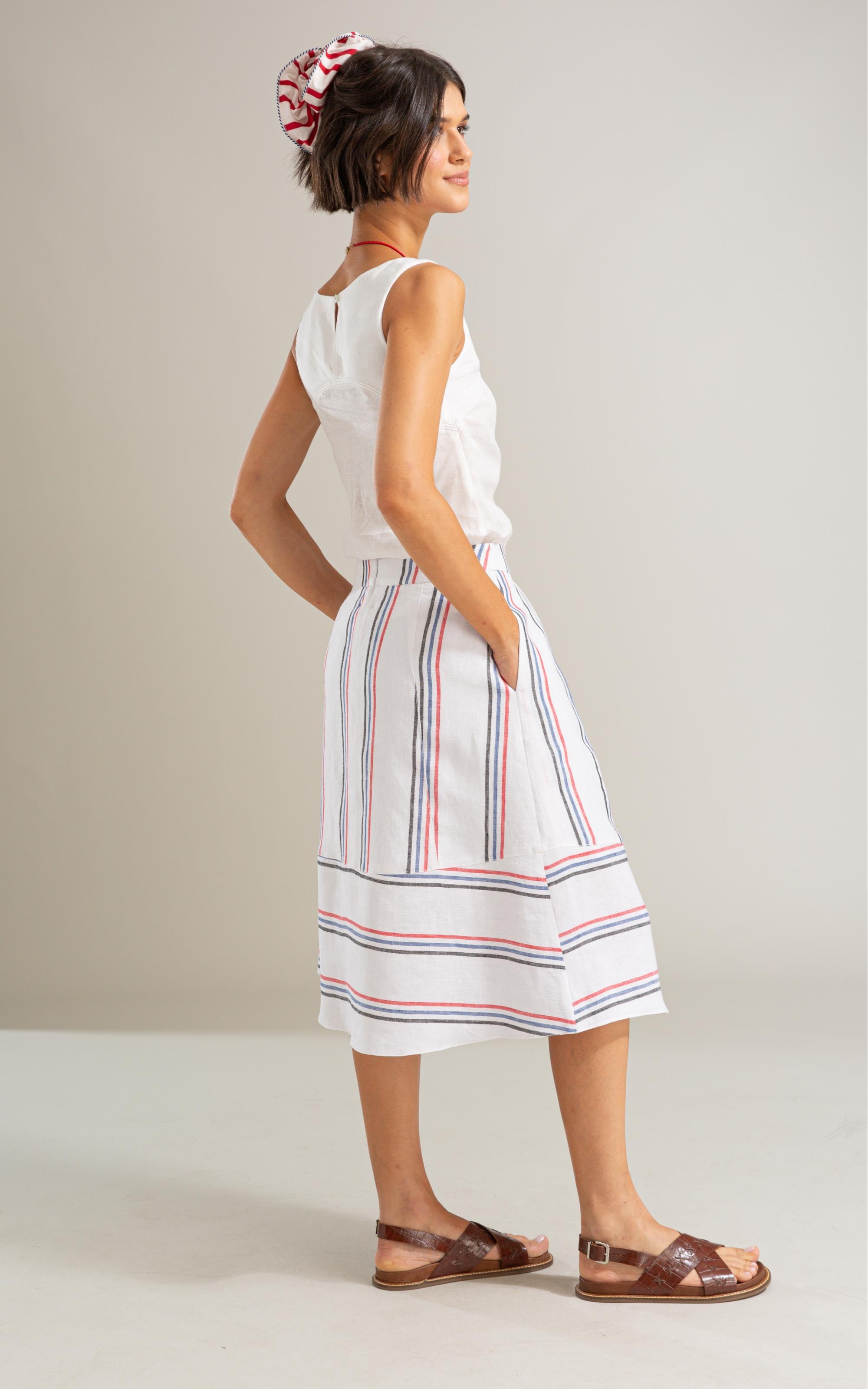 Saia America Puro Linho Fio Tinto Branco