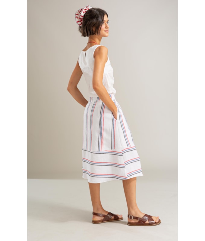 Saia America Puro Linho Fio Tinto Branco