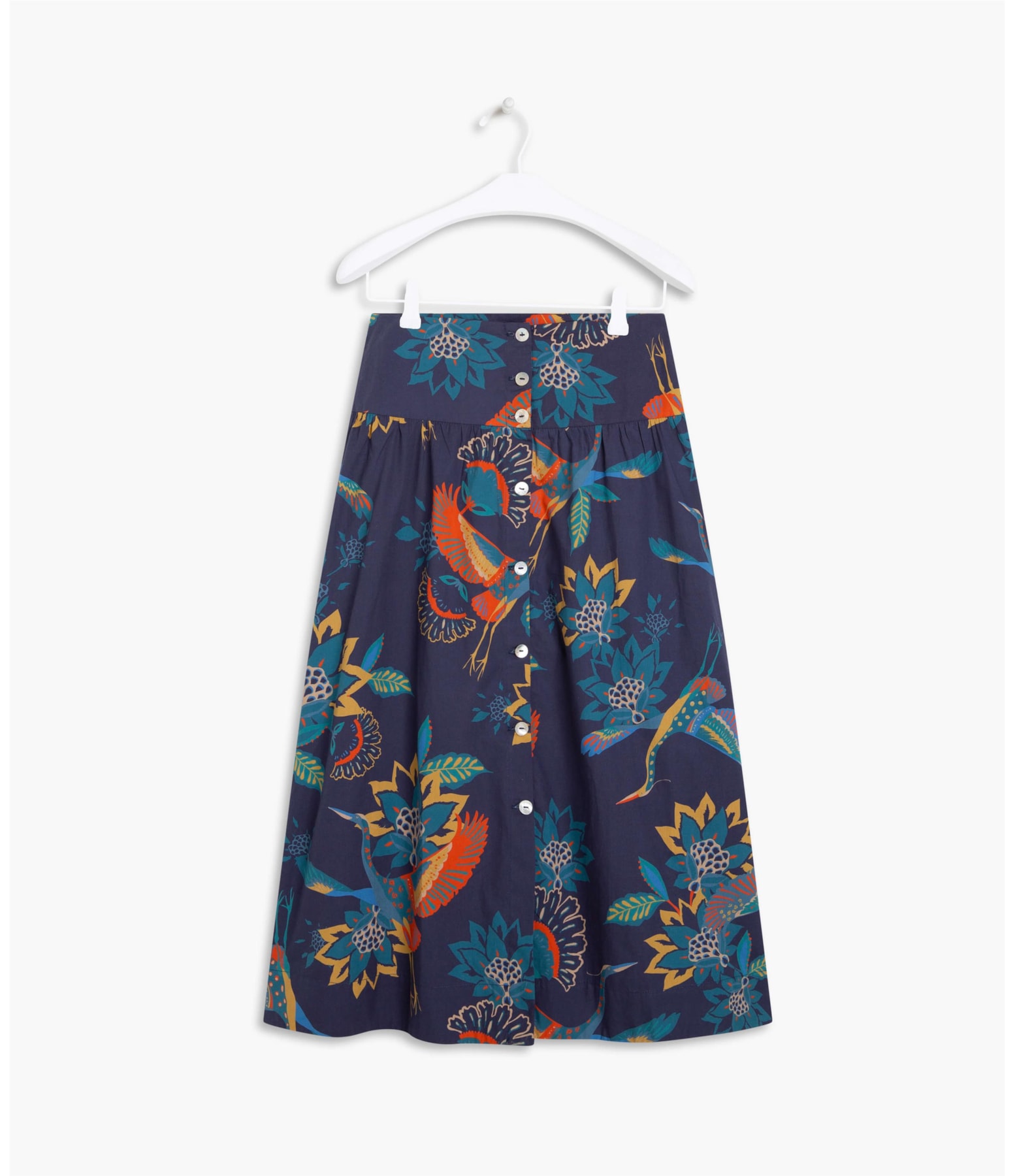 Saia Candy Algodão Estampa Pássaros Dark Navy