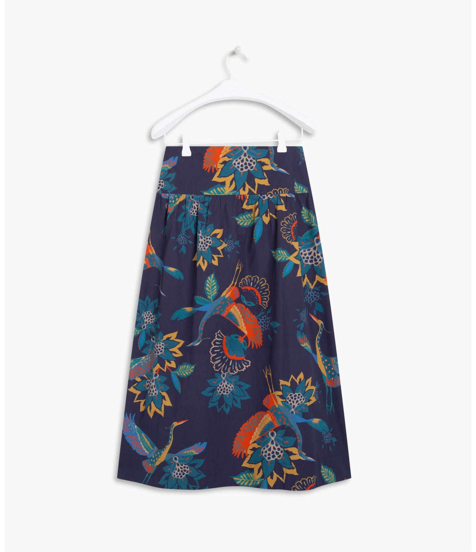 Saia Candy Algodão Estampa Pássaros Dark Navy