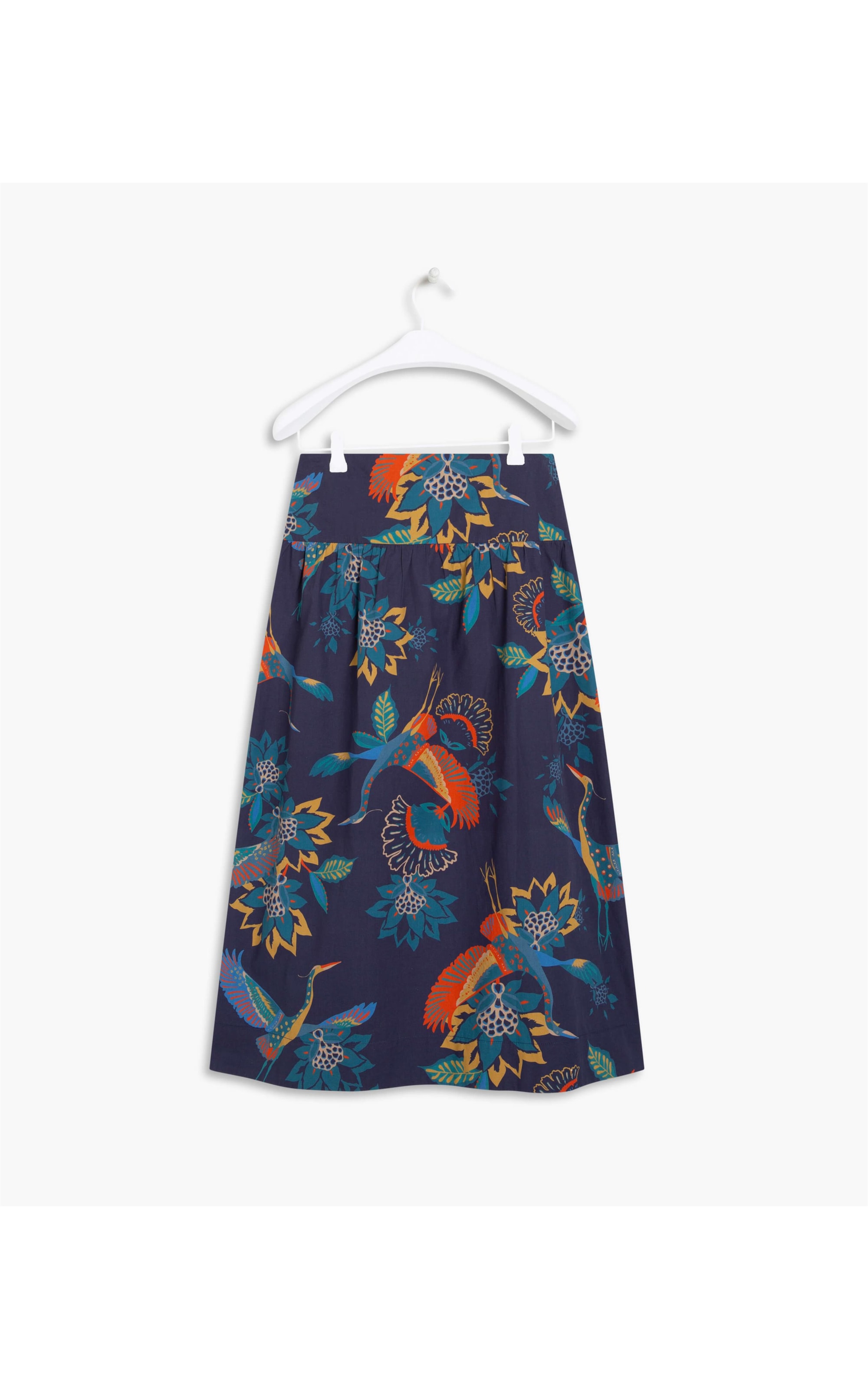 Saia Candy Algodão Estampa Pássaros Dark Navy