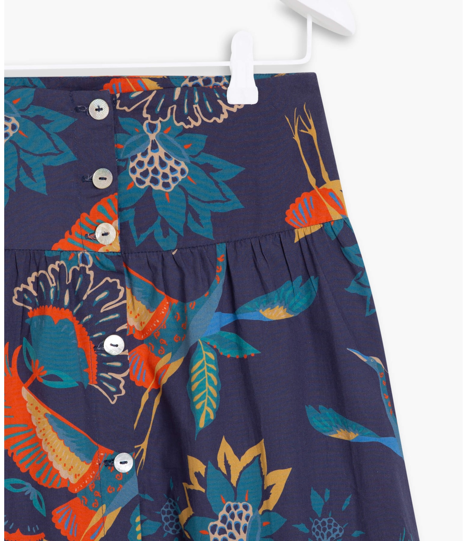 Saia Candy Algodão Estampa Pássaros Dark Navy