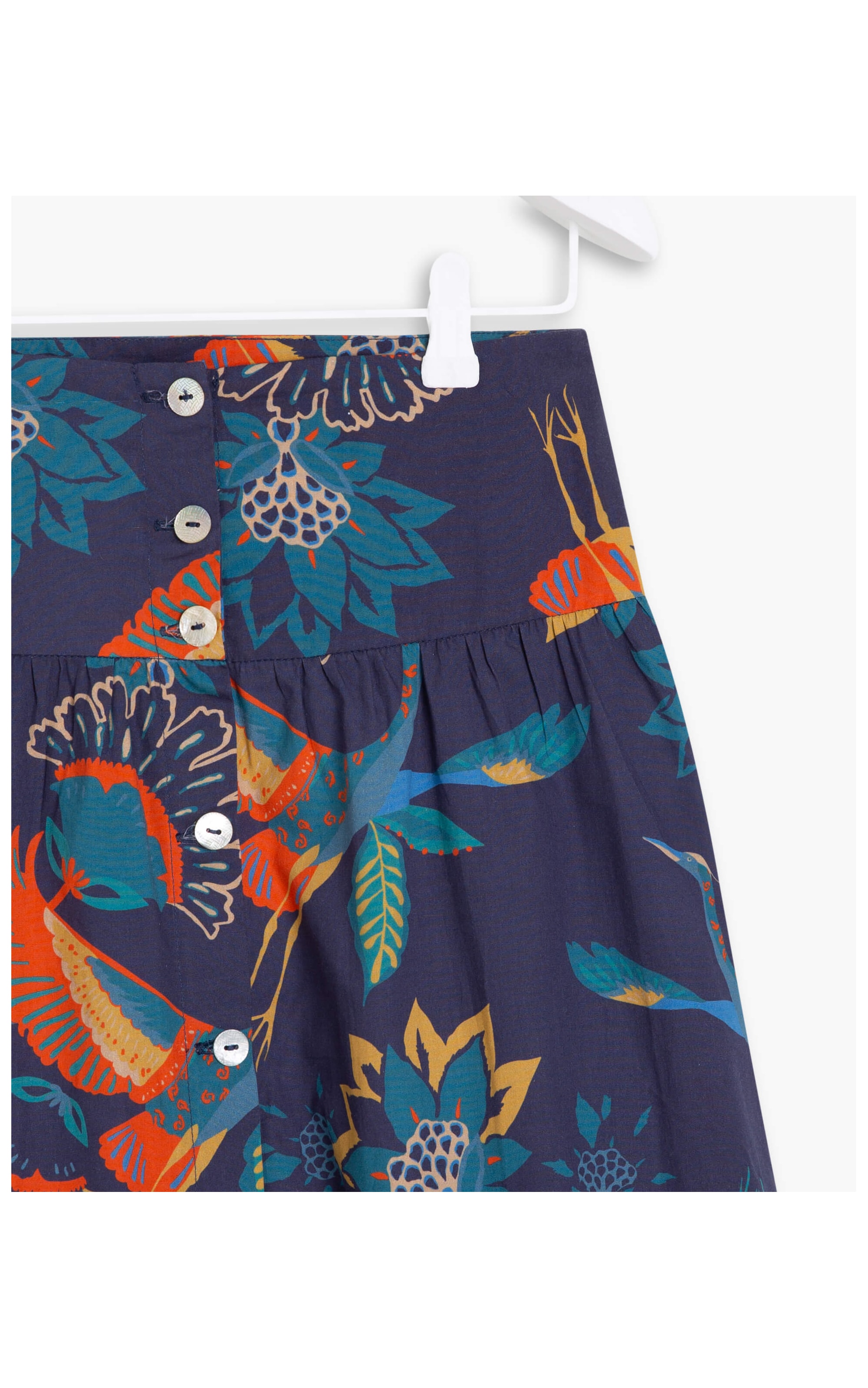 Saia Candy Algodão Estampa Pássaros Dark Navy