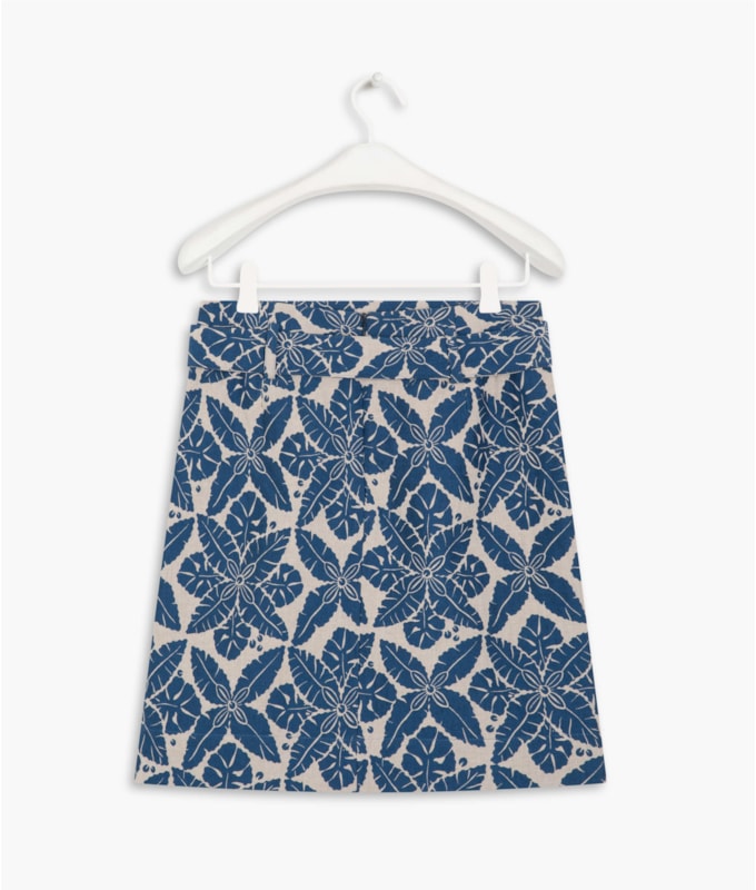 Saia Firi Algodão Jacquard Banana Leaf Azul Bic
