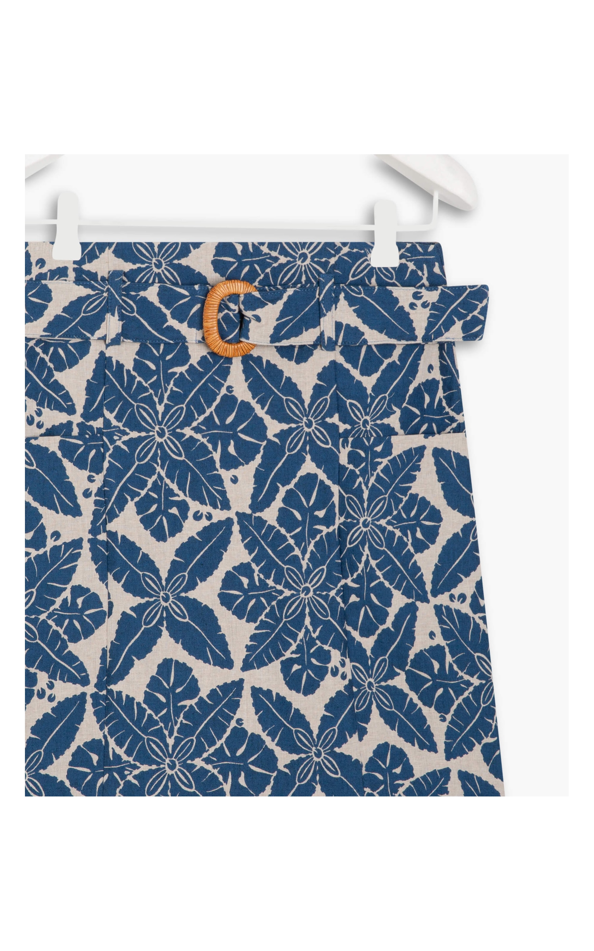 Saia Firi Algodão Jacquard Banana Leaf Azul Bic