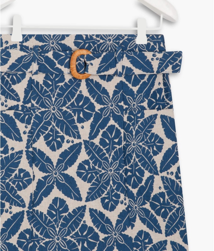 Saia Firi Algodão Jacquard Banana Leaf Azul Bic