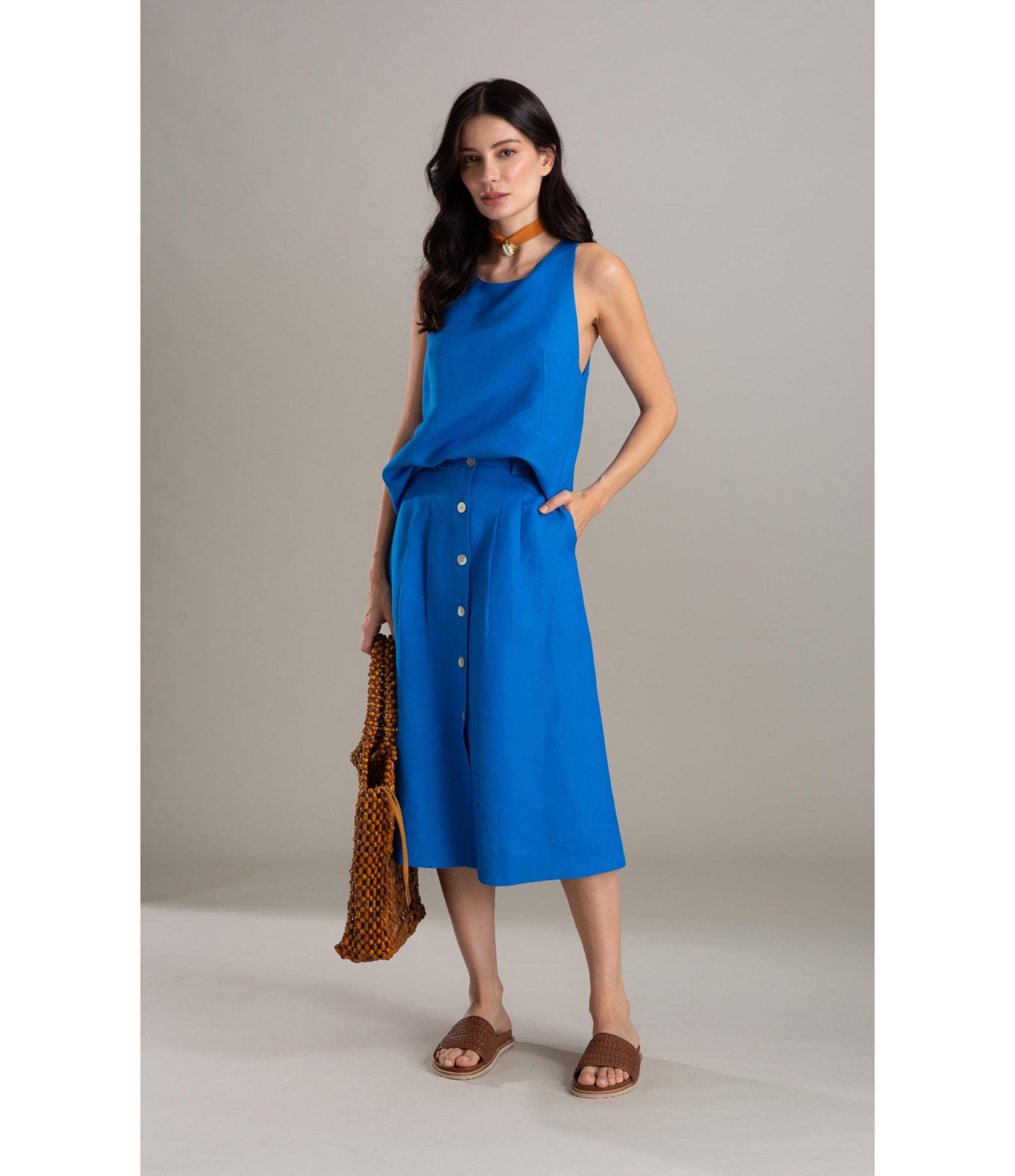 Saia Lagoa Linho Blend Liso Royal