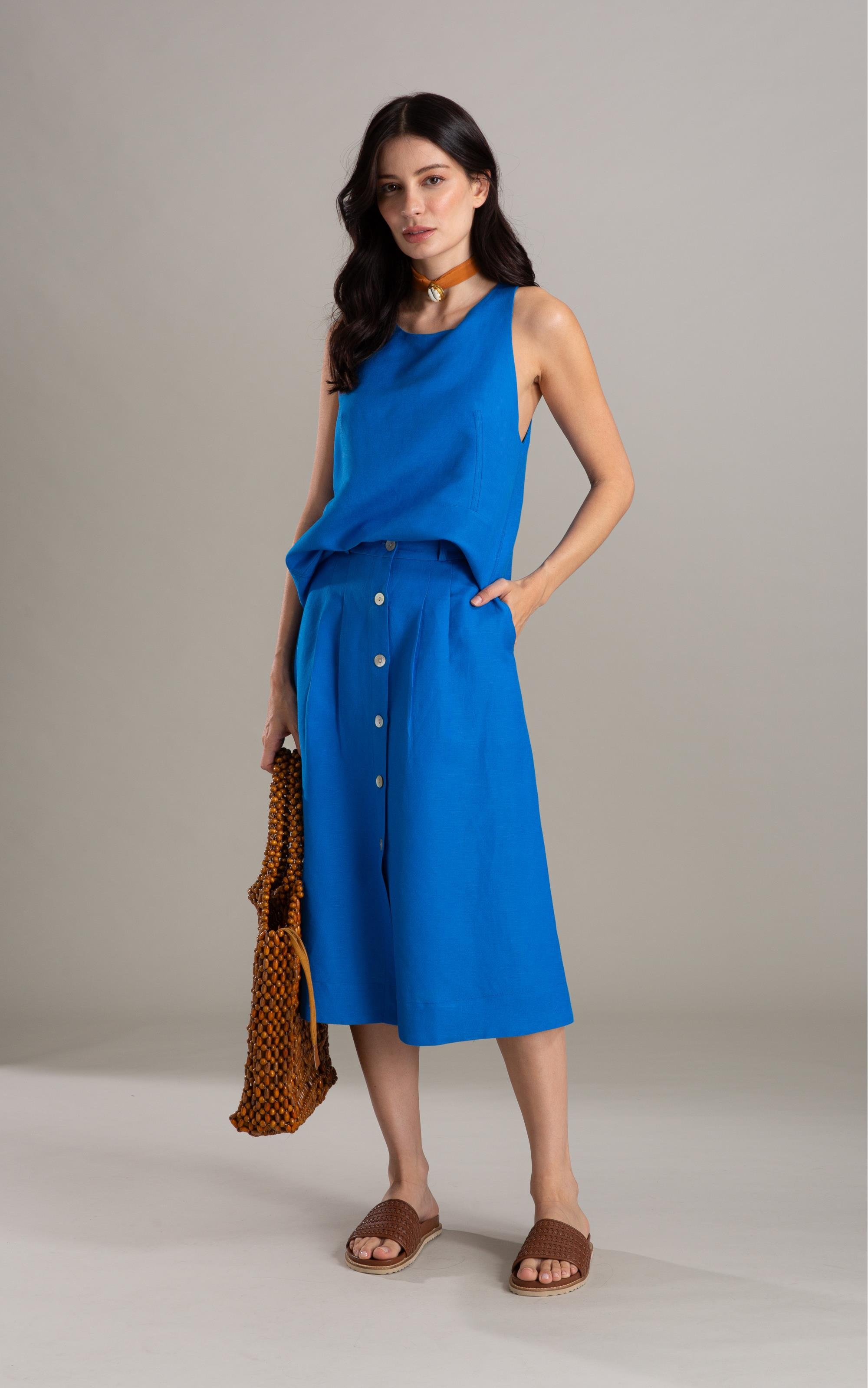 Saia Lagoa Linho Blend Liso Royal