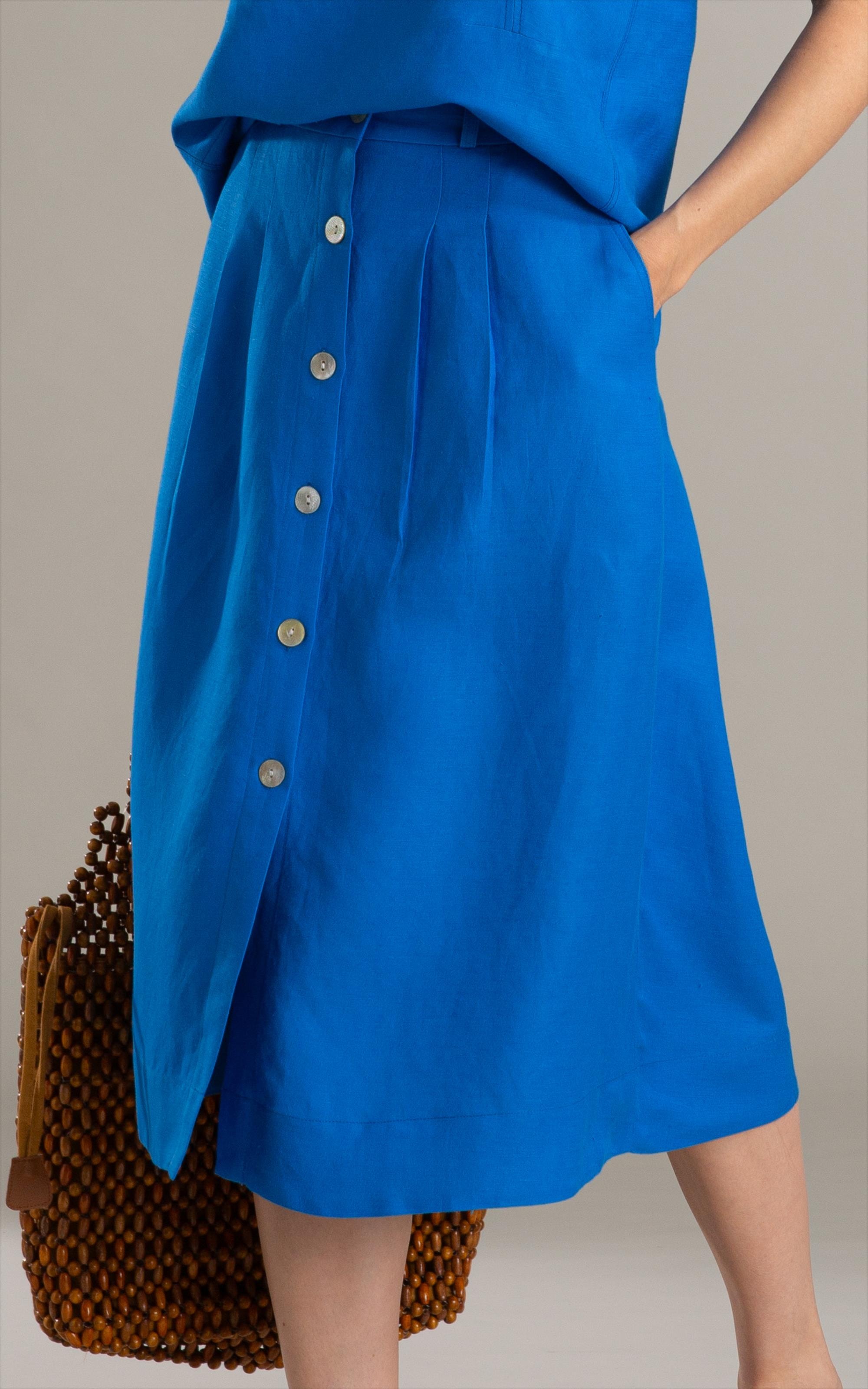 Saia Lagoa Linho Blend Liso Royal