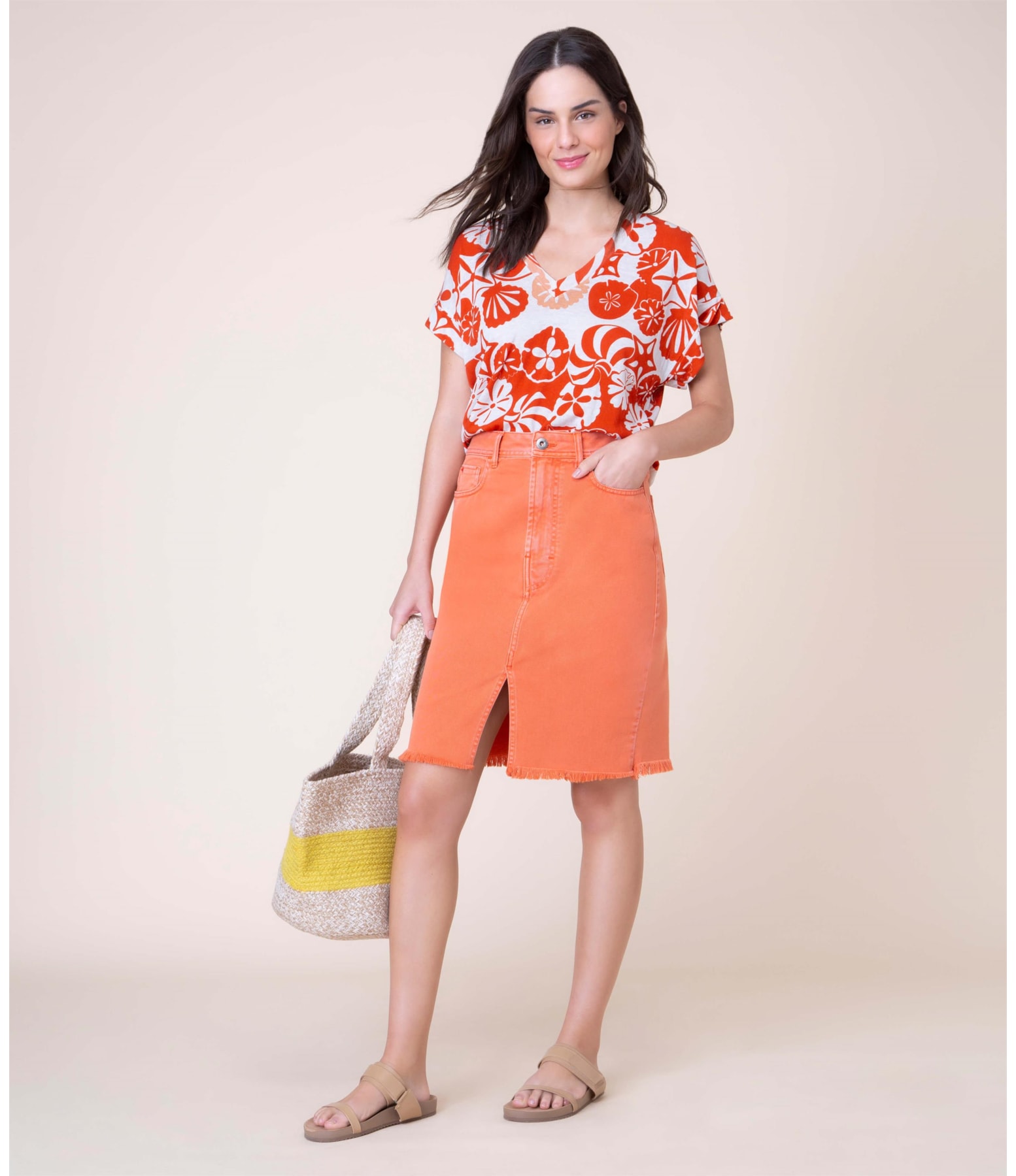 Saia Lapis White Denim Laranja