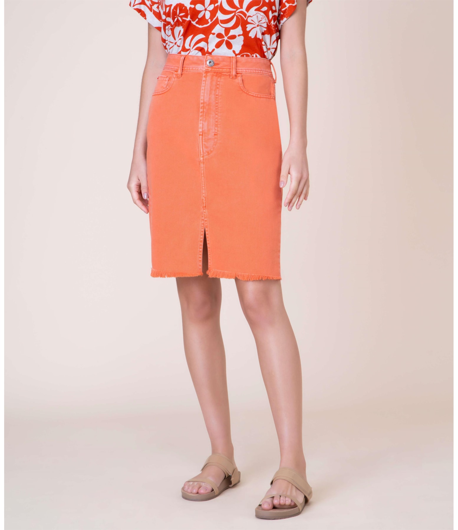 Saia Lapis White Denim Laranja