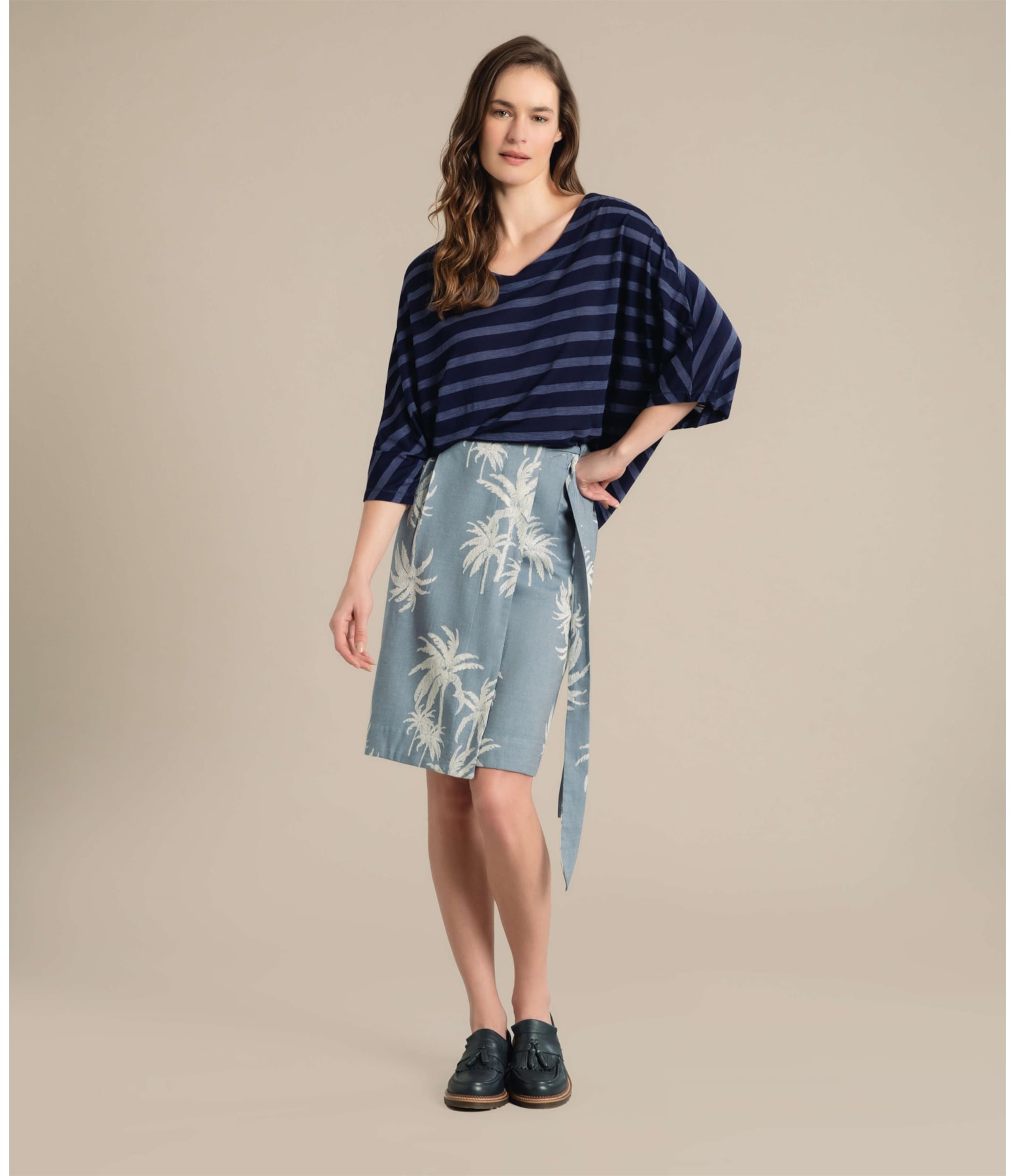 Saia Lena Jacquard Coconut Azul Bic