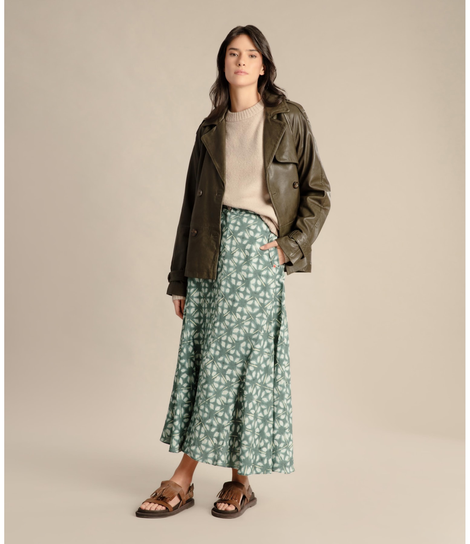 Saia Linho  Aias  Est Shibori Verde