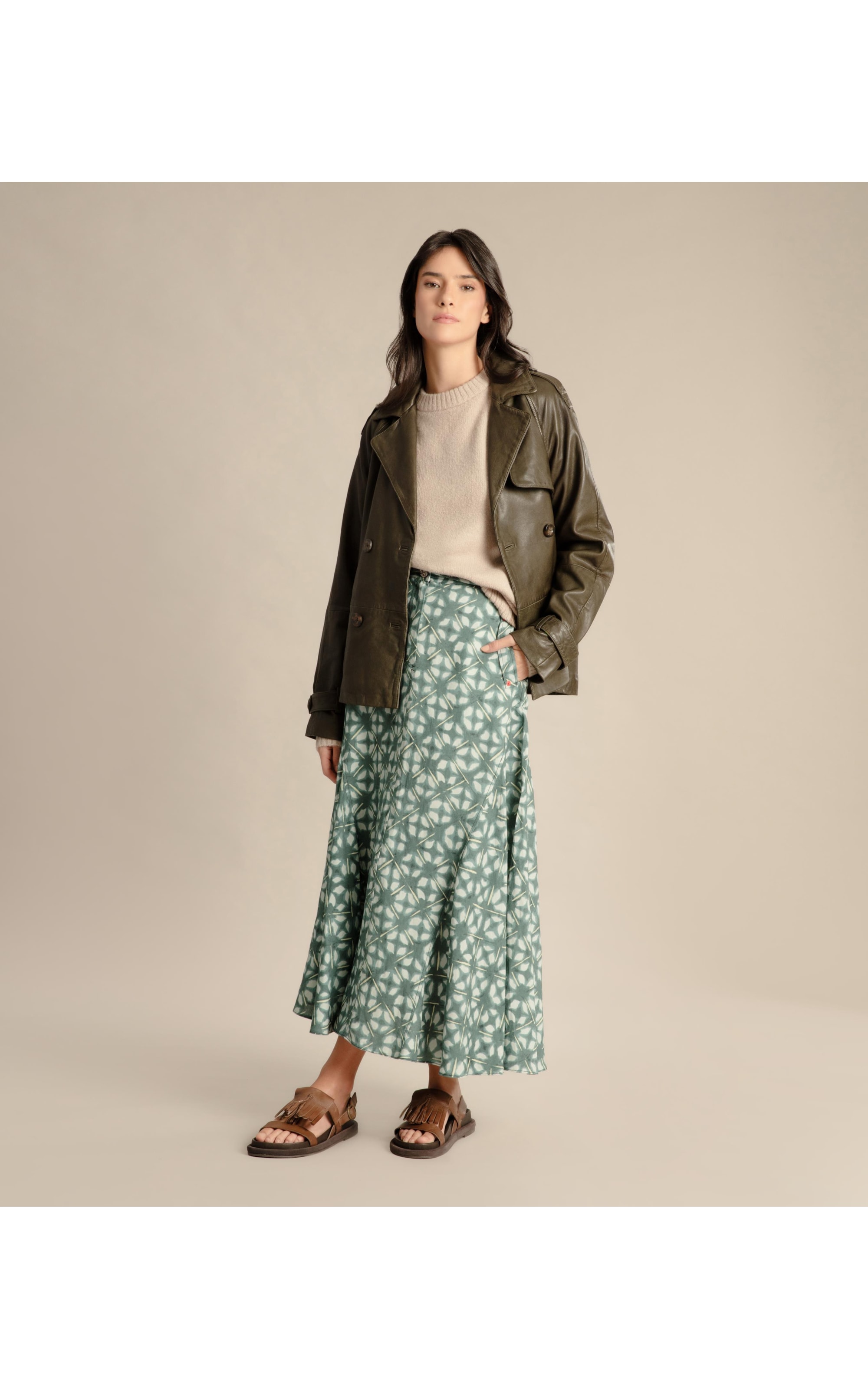 Saia Linho  Aias  Est Shibori Verde